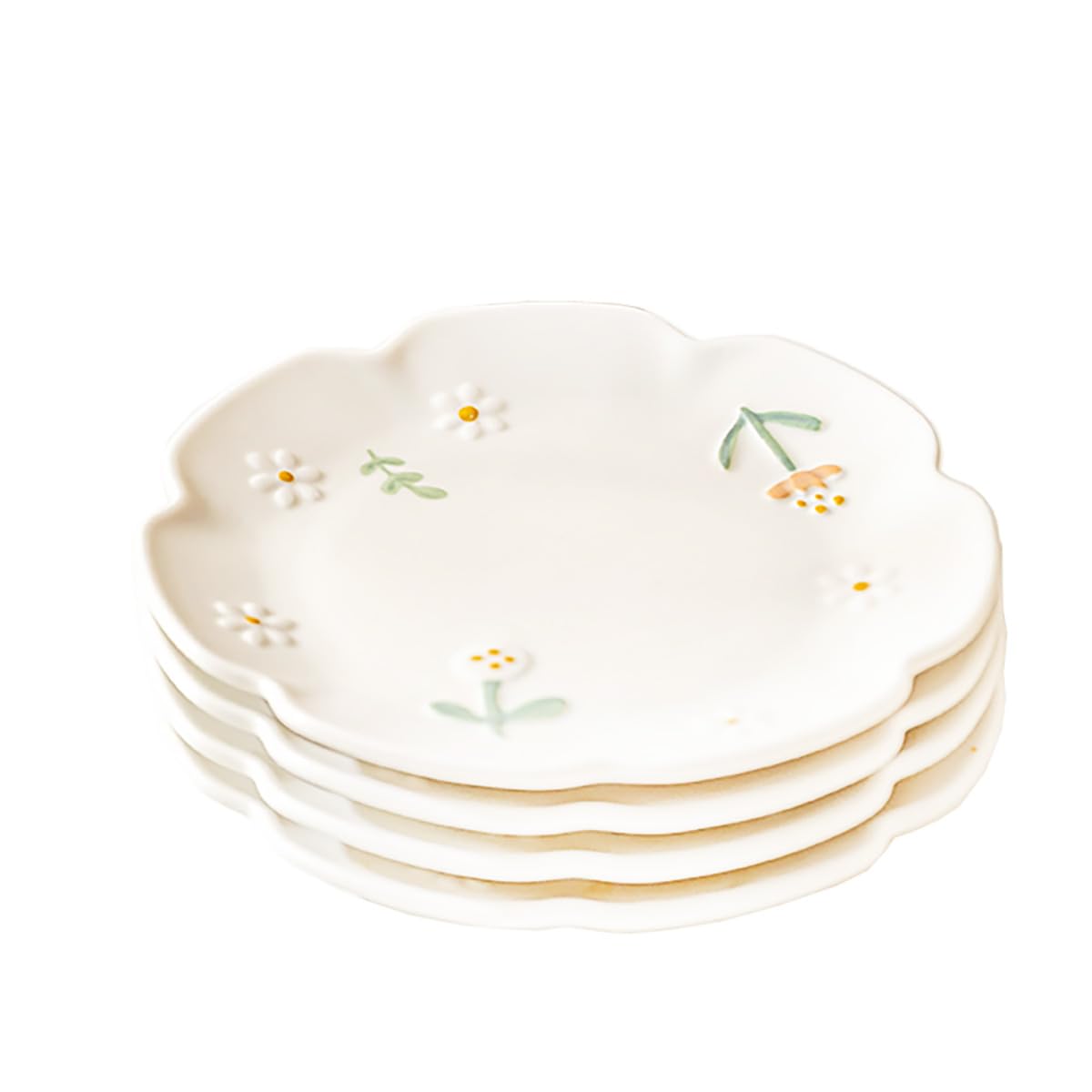 Embossed Floral Ceramic Condiment Bowls - 4-Piece Set (6 Inch) for Sushi, Appetizers, Desserts | Elegant Serving Dishes for Kitchen & Dining Table