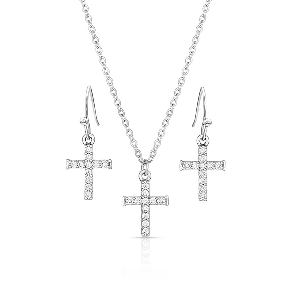 Unwavering Cross Jewelry Set - Sterling Silver Cross Necklace & Earrings Set for Women - Perfect for Church, Weddings & Everyday Faith-Based Fashion