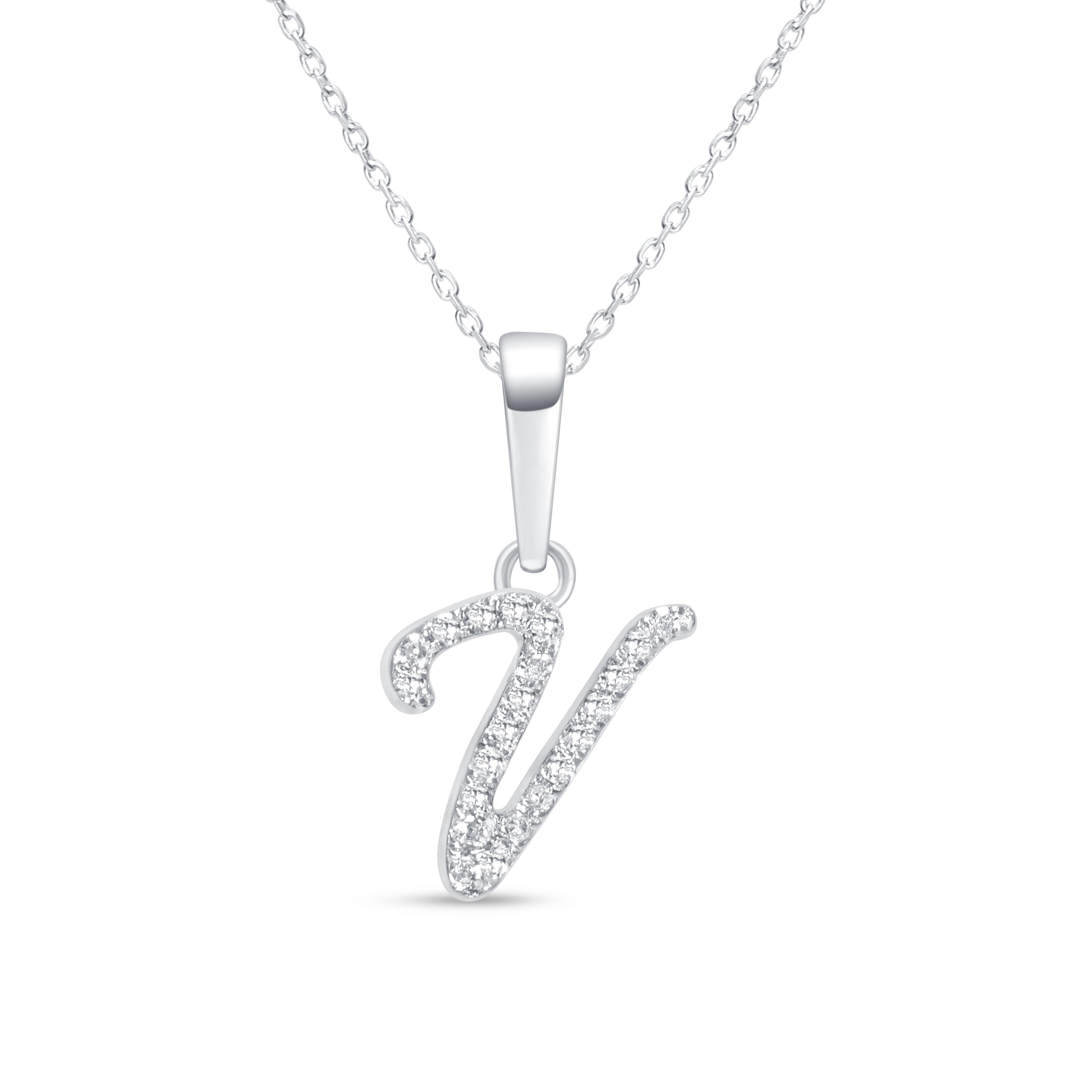14K White Gold Cursive Diamond Initial Necklace - Personalized Name Pendant for Women, Elegant Monogram Jewelry Gift for Her | Perfect for Birthdays, Anniversaries & Special Occasions