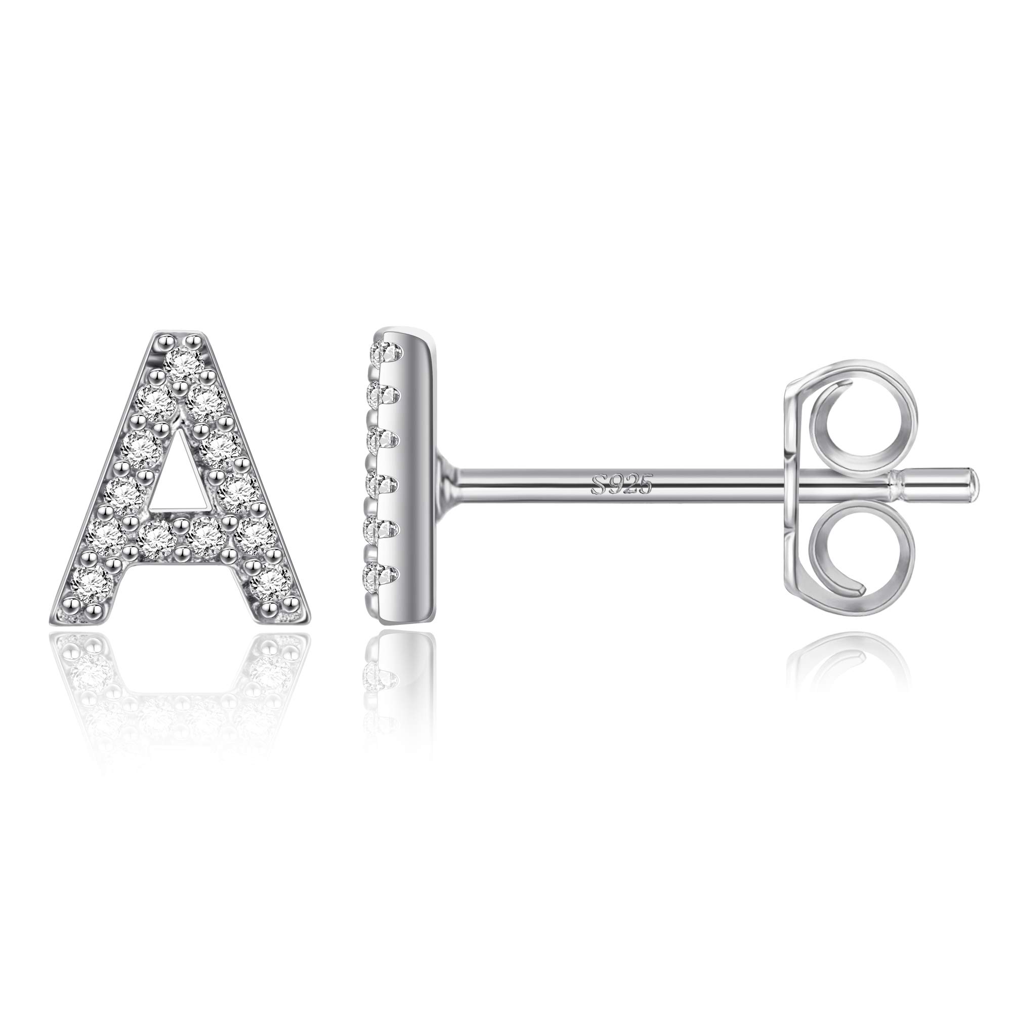 MONOOC Personalized Initial Stud Earrings for Women & Girls - Hypoallergenic S925 Sterling Silver Cubic Zirconia Letter Earrings | Perfect Birthday Gifts, Everyday Wear & Special Occasion Jewelry
