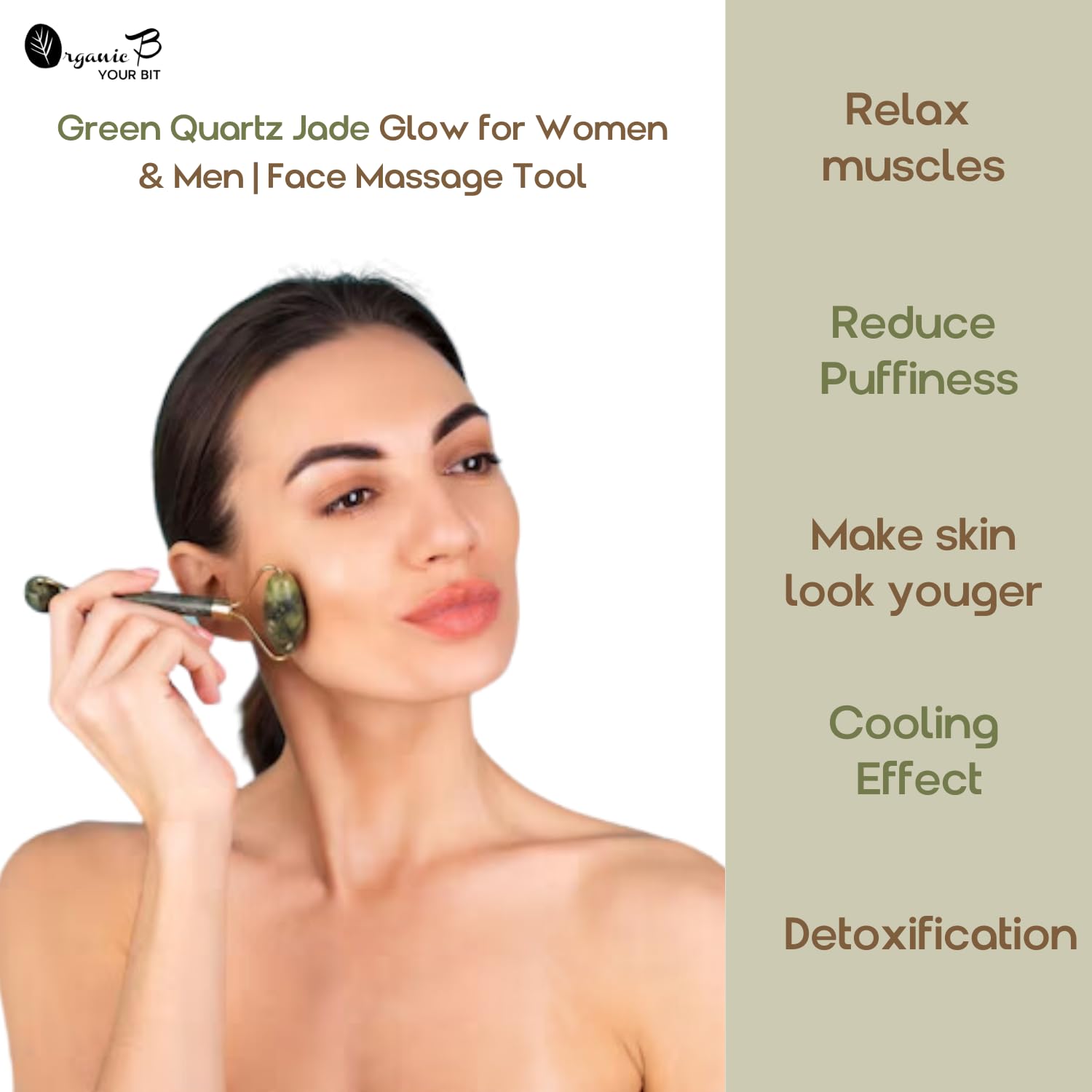 Organic Green Quartz Jade Roller for Women & Men – Face Massage Tool to Reduce Wrinkles, Puffiness & Stress | Natural Skincare for Glowing Skin | Use for Eyes, Jaw, Neck & Facial Acupressure Therapy | Perfect for Morning Routine, Spa Day & Self-Care Relaxation