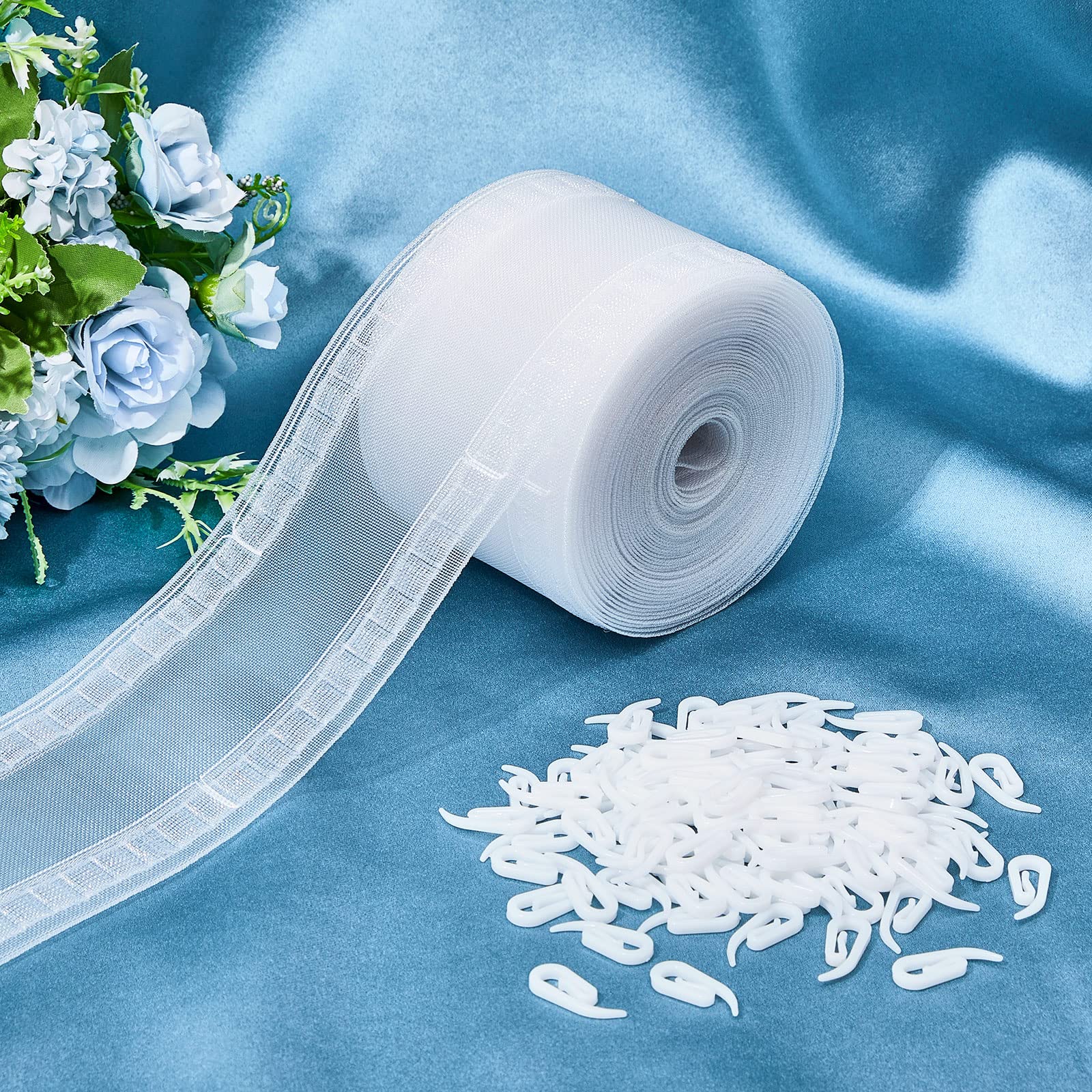 Juexica Transparent Wave Curtain Tape - 25 Meter (82 Feet) with 350 Hooks for Ripple Fold Curtains | Drape Accessories for Living Room, Bedroom & Window Decor