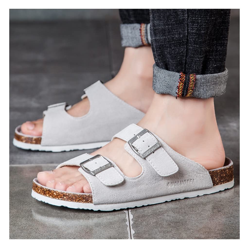 **Men's Arch Support Cork Footbed Sandals with Adjustable Buckle Straps - Comfortable & Durable Slides for Walking, Travel & Casual Wear (Off White, Size 36 EU)**