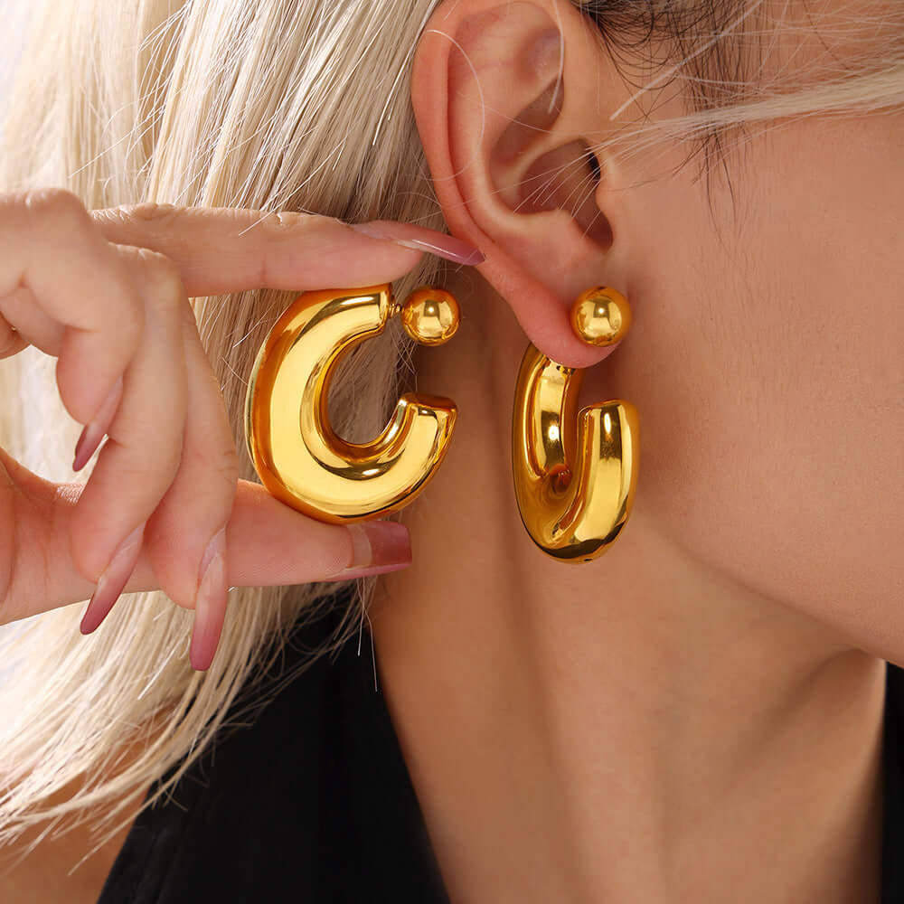 Chunky Two-Way Hoop Earrings for Women - Trendy Gold & Silver Fat Hoops | F1697 | Perfect for Casual Outfits, Parties & Everyday Wear