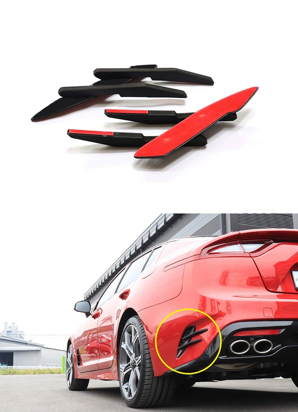 MIK Matte Black Rear Bumper Canard Wing Air Duct Deflector for Kia Stinger 2018-2021 | Aerodynamic Upgrade for Enhanced Performance & Style | Perfect for Racing & Street Customization