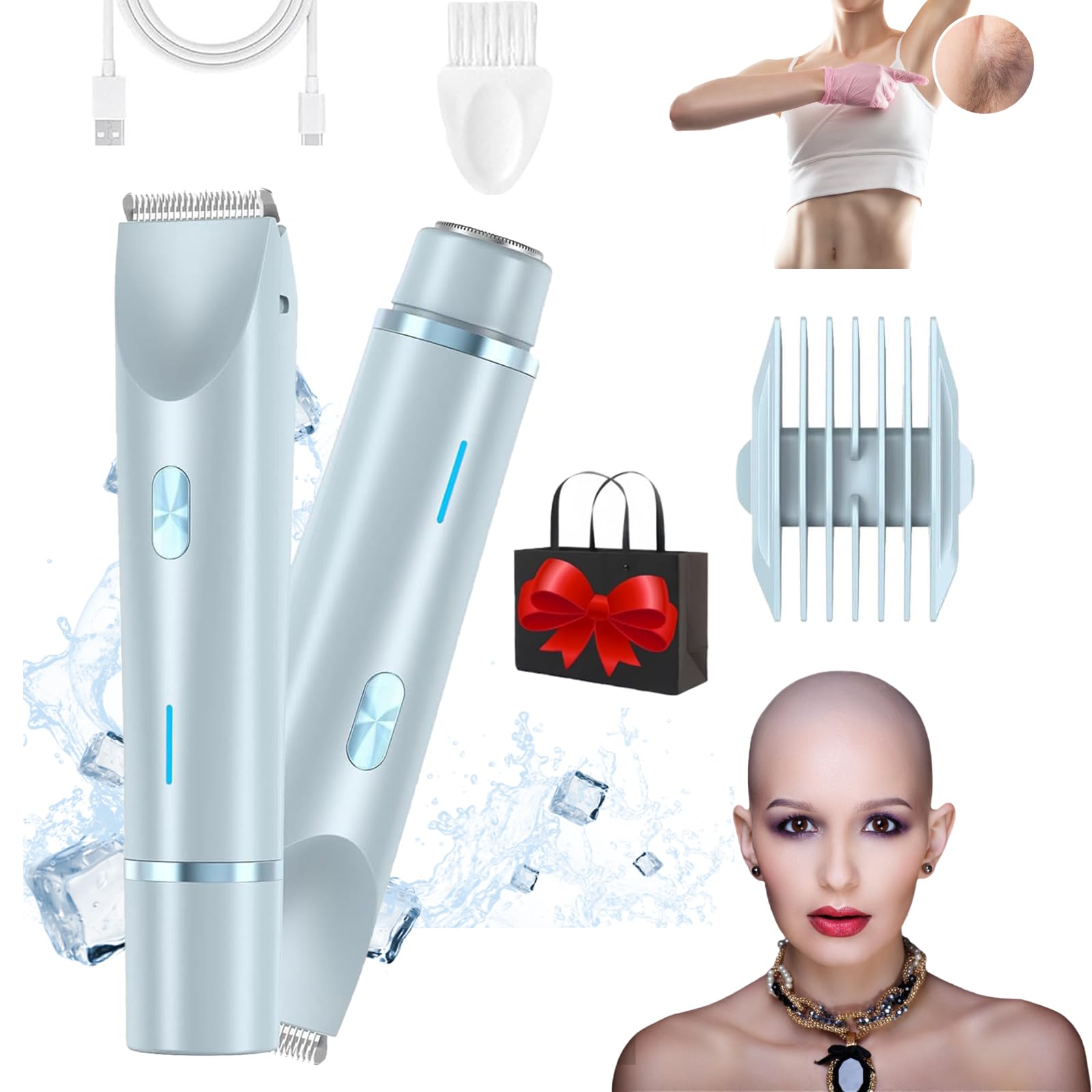 Ezme Razor 2.0 - 2-in-1 Electric Shaver & Bikini Trimmer, Waterproof Wet/Dry Use for Smooth Skin - Perfect for Travel, Gym & Sensitive Areas (Blue)