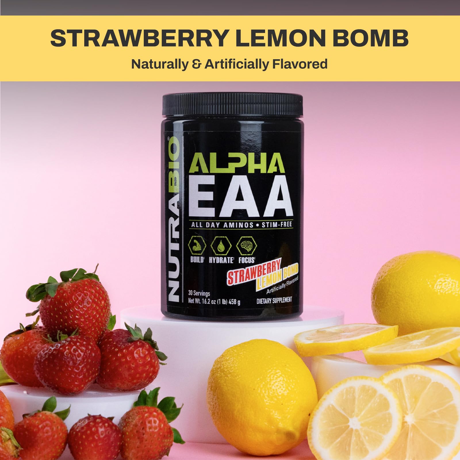 NutraBio Alpha EAA Essential Amino Acid Powder - Full Spectrum Muscle Recovery & Growth Supplement with BCAA - 30 Servings Strawberry Lemonade Flavor - Pre & Post Workout, Athletic Performance & Daily Nutrition Support