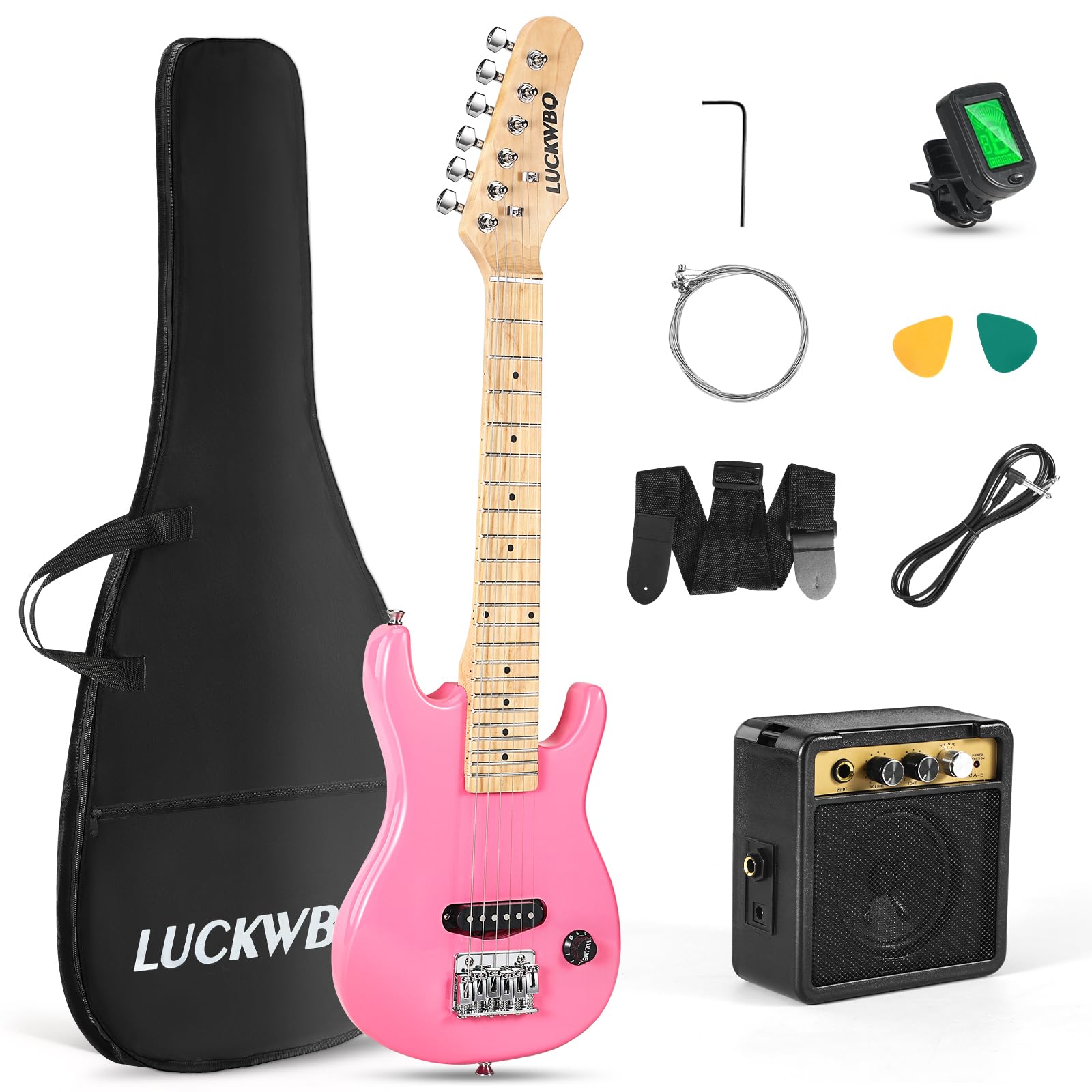 **30 Inch Kids Electric Guitar Beginner Kit - ST Style Mini Electric Guitar for Boys & Girls with 5W Amp, Strap, Gig Bag, Strings, Tuner & Picks (Pink) - Perfect for Learning, Practice & Home Performances**