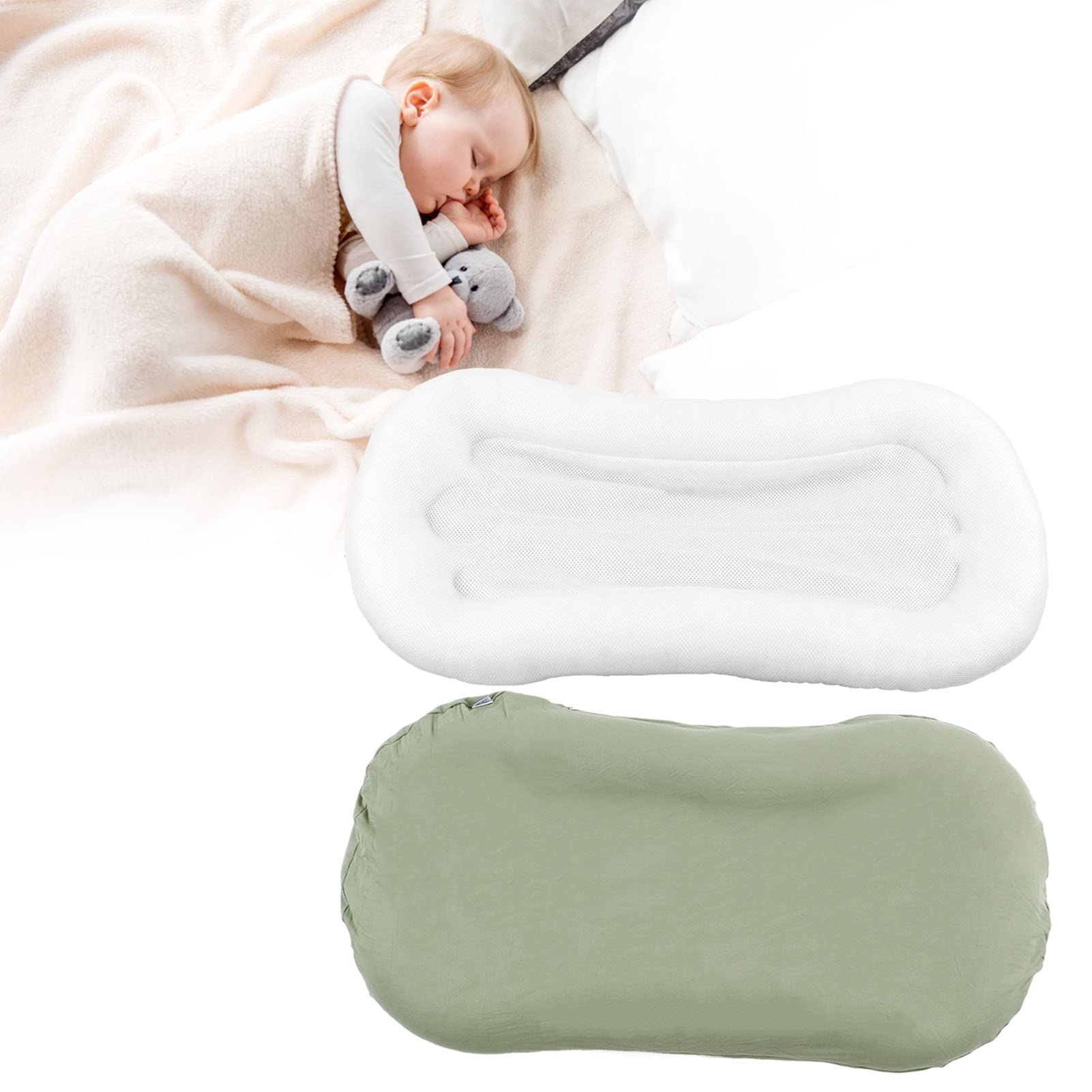 **Ergonomic Baby Nest Bed & Lounger - Soft Cotton Cushion for Newborns, Easy to Clean, Portable & Safe (Green) | Perfect for Co-Sleeping, Nursery, and Travel**