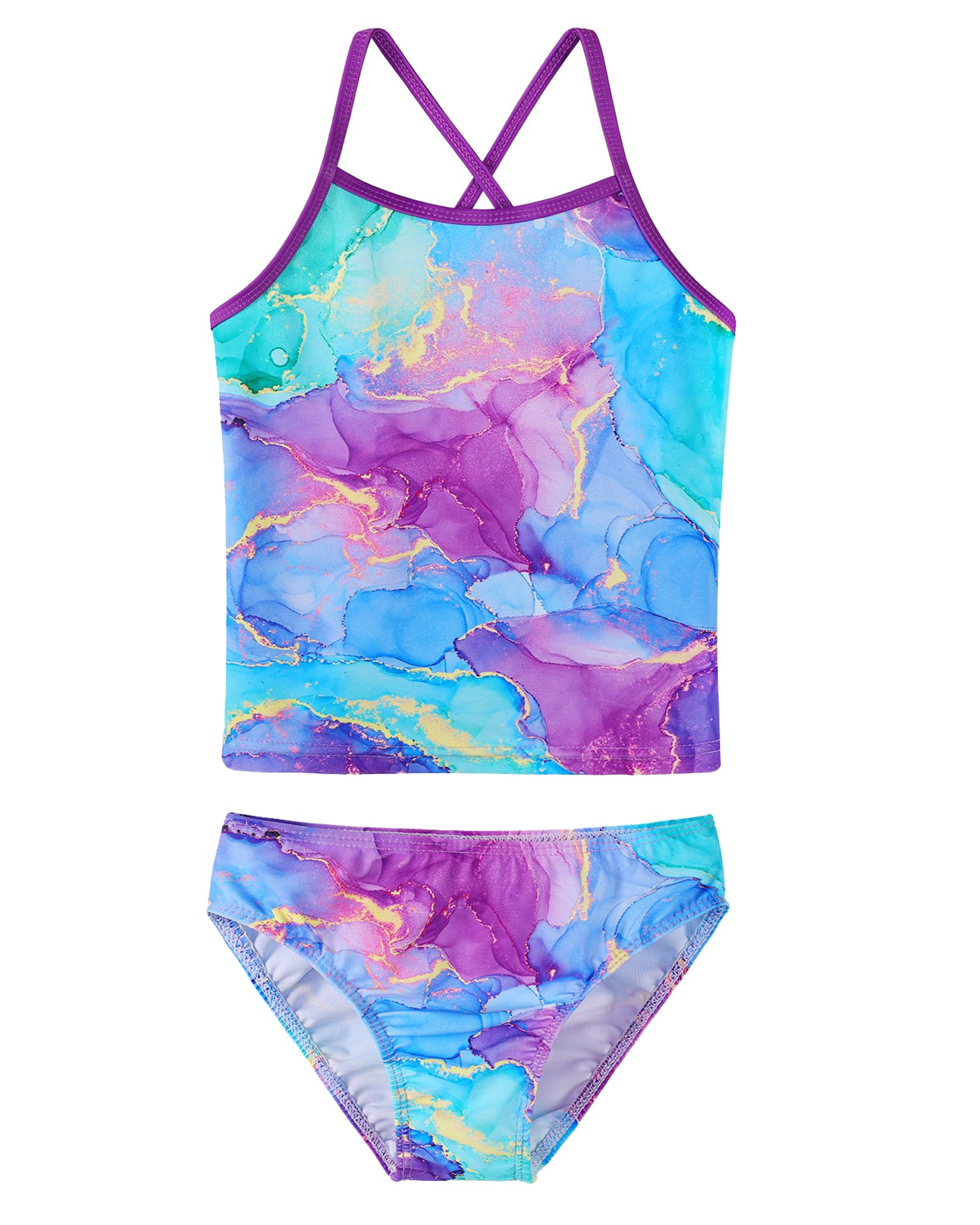 TFJH Girls' Bikini Swimsuits 2-Piece Tankini Bathing Suits with Rashguard Set for Ages 3-12 Years | Perfect for Beach, Pool, and Summer Water Activities