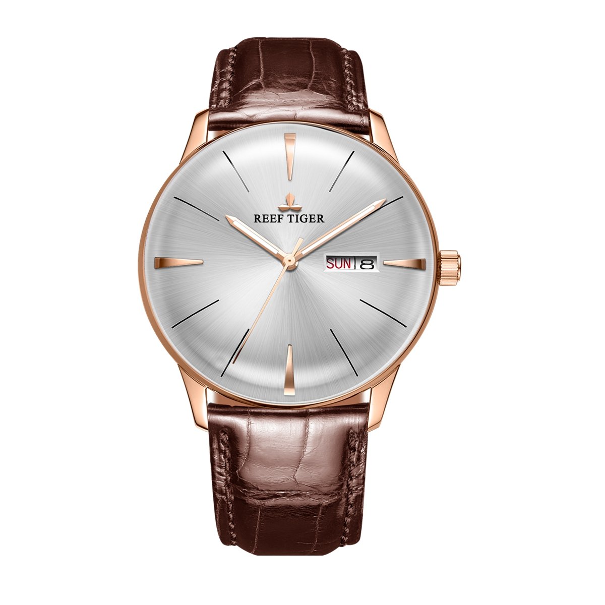 Luxury Men's Automatic Watch - Reef Tiger RGA8238 Rose Gold Dress Watch with Date, Day & Convex Lens | Elegant Formal Wear, Business Meetings, Special Occasions
