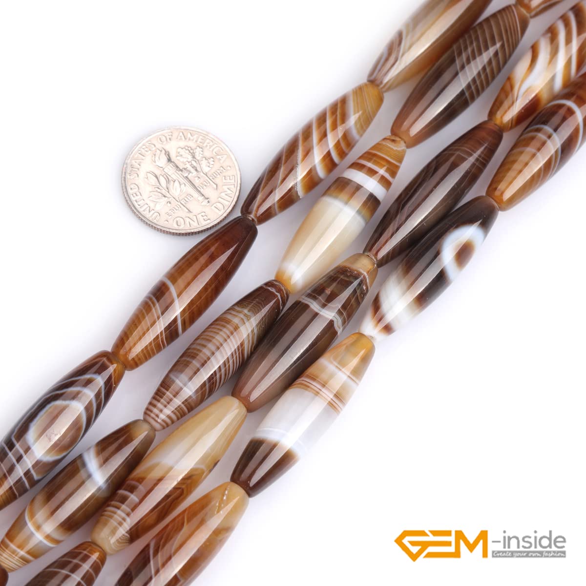 Natural Brown Botswana Onyx Agate Stone Beads 8x30mm - Semi-Precious Rice Olive Oval Beads for Jewelry Making, DIY Crafts, Chakras Healing & Meditation - 15