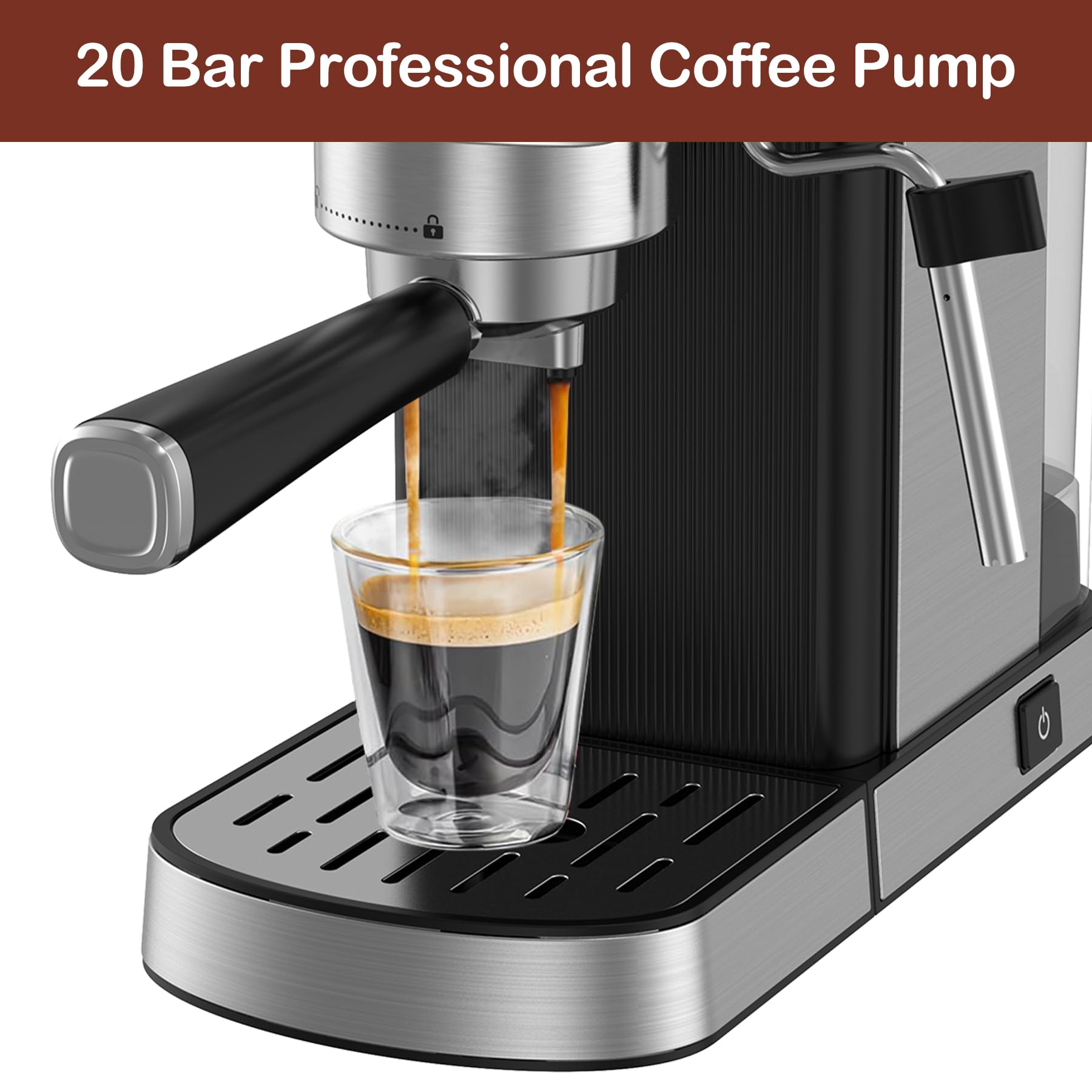 VEGETA 20 Bar Espresso Machine with Milk Frother - 1350W Compact Stainless Steel Coffee Maker for Cappuccino, Latte - Perfect for Home, Office & Small Spaces