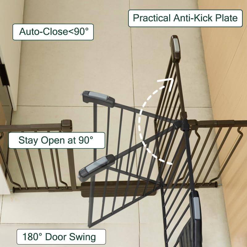 29-52 Inch Extra Wide Baby Gate with Anti-Kicking Pedal - Pressure Mounted Auto-Close Safety Gate for Stairs, Doorways & House - No Drilling Easy Installation (Black) - Perfect for Toddlers, Pets & Home Safety