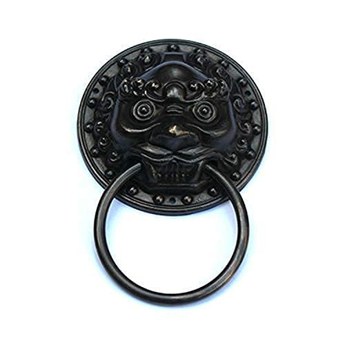 Vintage Lion Head Door Knocker - 9.8cm Antique Solid Copper Cabinet Handle & Drawer Pull Ring - Elegant Front Door Hardware for Home & Gate Decor