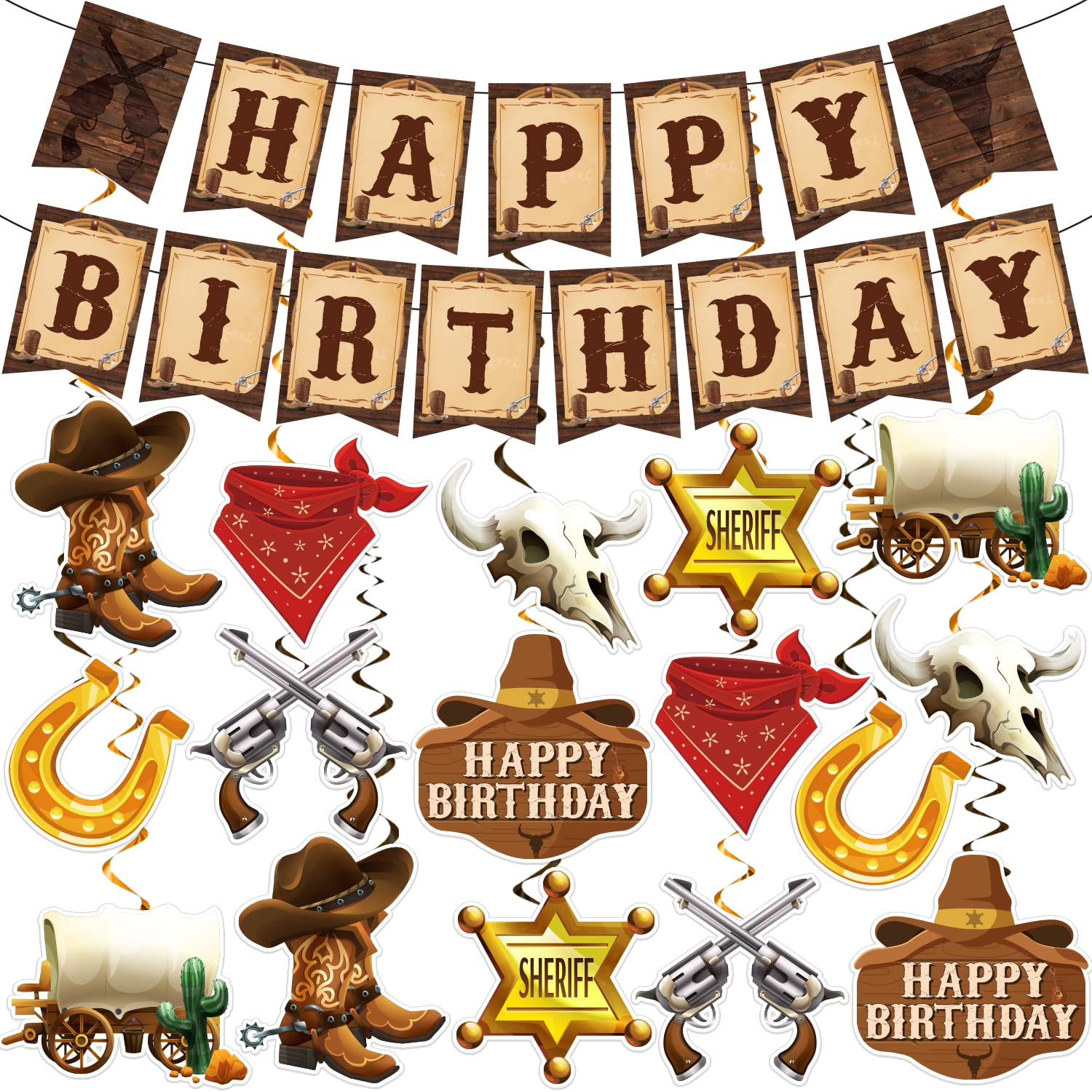 Western Cowboy Party Decorations - Cowboy Theme Birthday Supplies with Happy Birthday Banners & Hanging Swirls for Boys | Perfect for Wild West Parties, Cowboy Birthday Celebrations, and Western-Themed Events