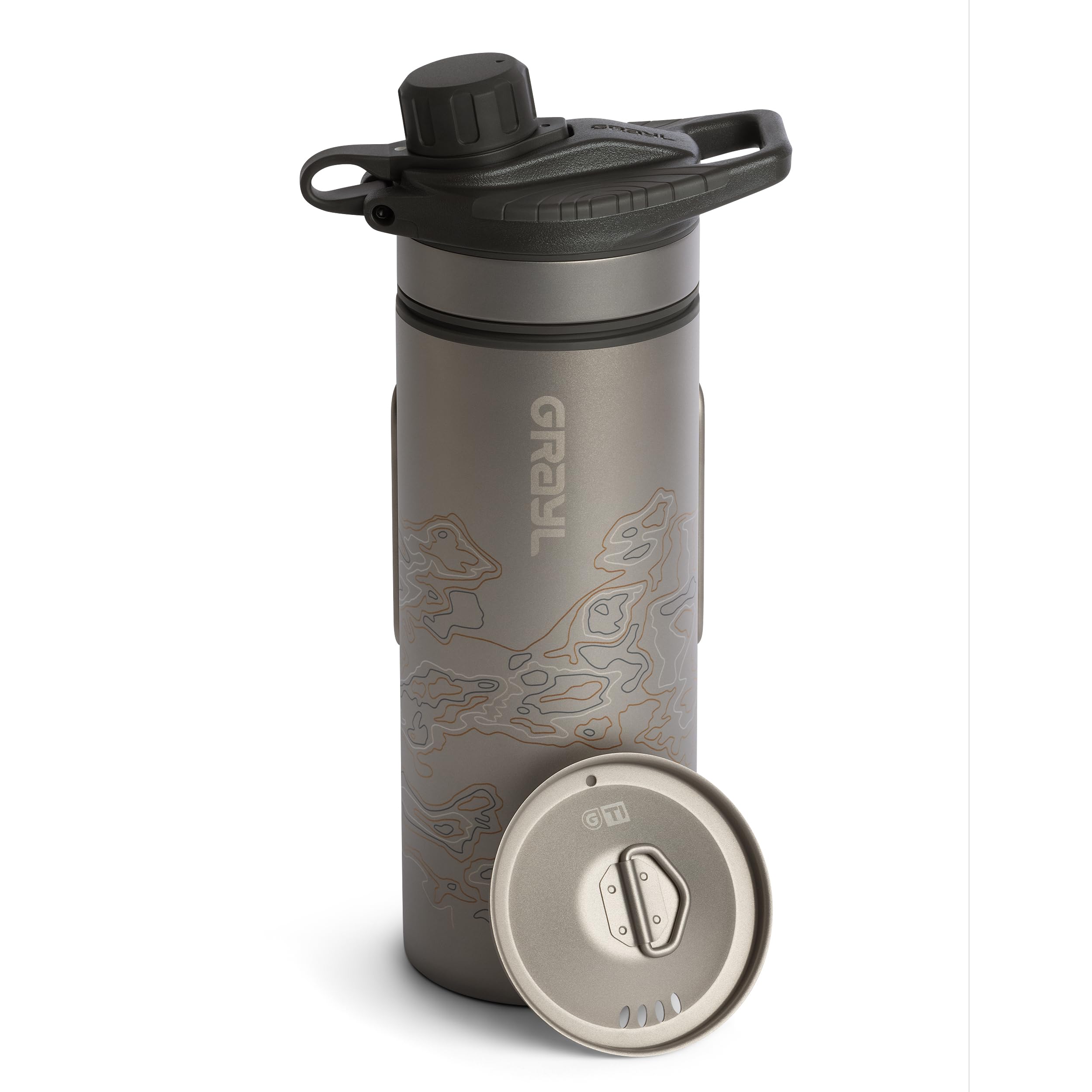 GRAYL GeoPress Titanium 24 oz Water Purifier Bottle with Cooking Lid - Portable Water Filter for Hiking, Camping, Survival, Travel - Covert Black | Perfect for Outdoor Adventures, Emergency Preparedness & Backpacking