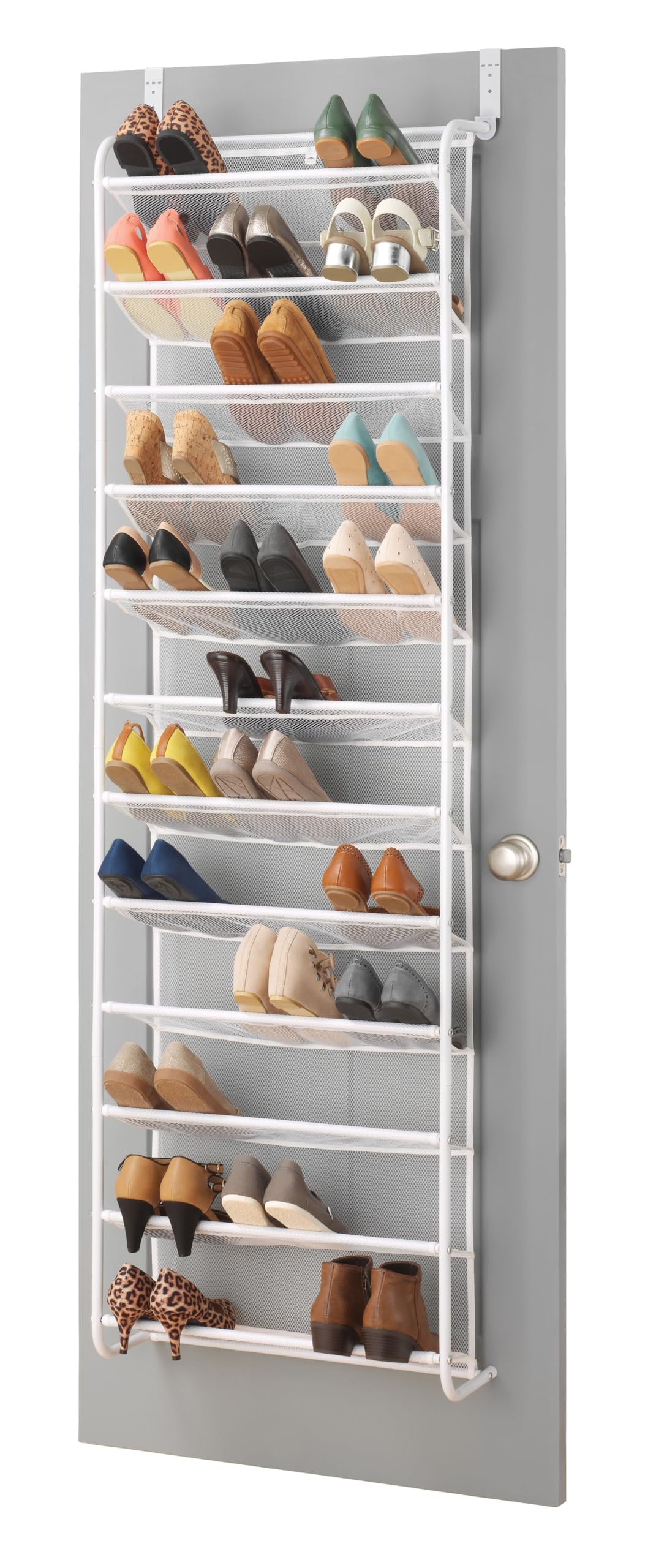 Whitmor Over the Door Shoe Organizer - Holds 36 Pairs of Shoes - Metal & Mesh Storage Rack - White - Perfect for Closet, Bedroom & Entryway Organization