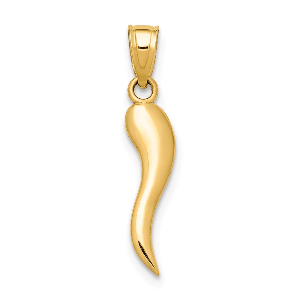 14K Solid Yellow Gold Italian Horn Pendant Necklace - Lucky Charm Jewelry for Men & Women - Perfect for Gifts, Everyday Wear & Special Occasions