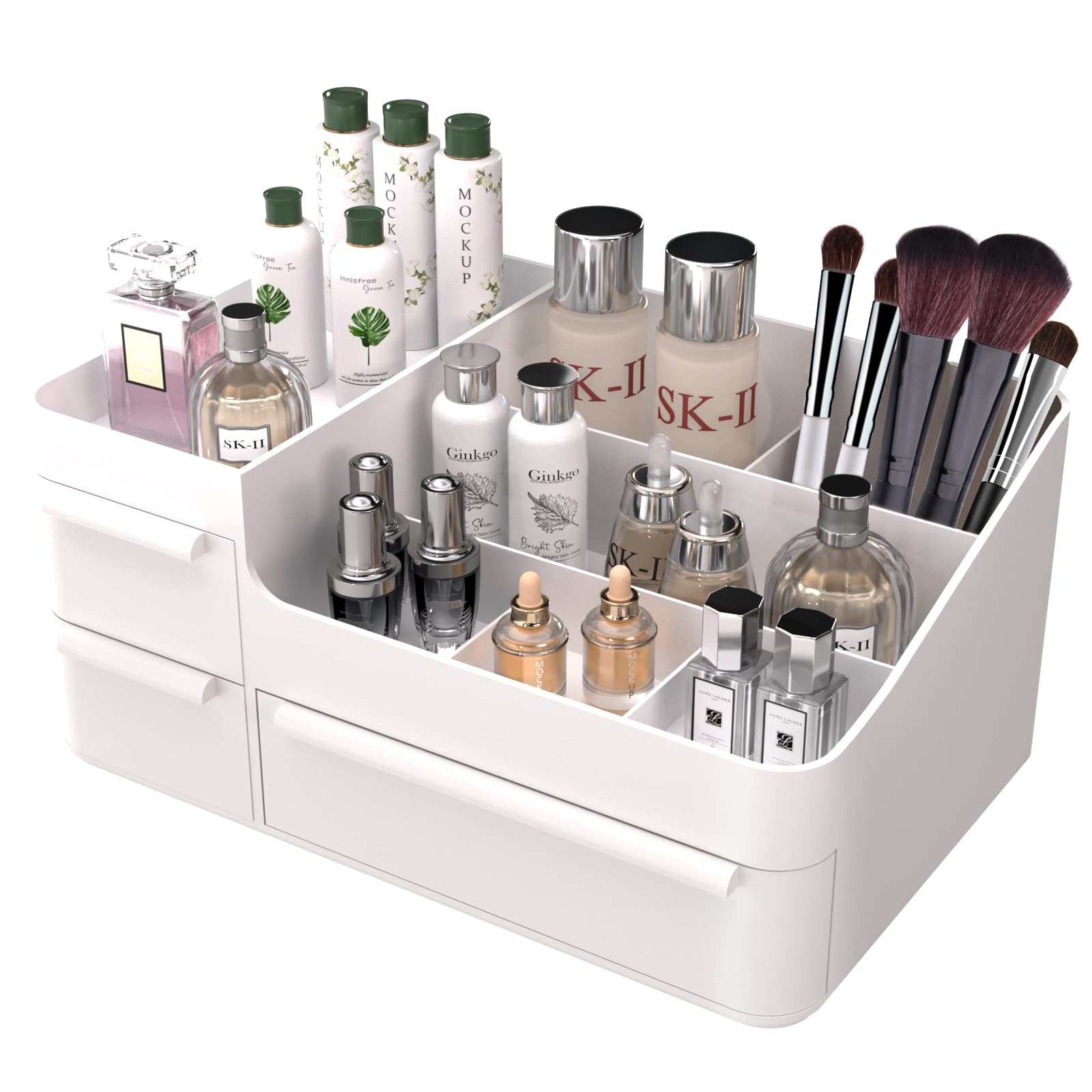 White Makeup Organizer with Drawers - Vanity Countertop Organizer for Cosmetics, Brushes, Lotions & Beauty Products | Perfect for Bathroom, Bedroom & Dressing Table Organization