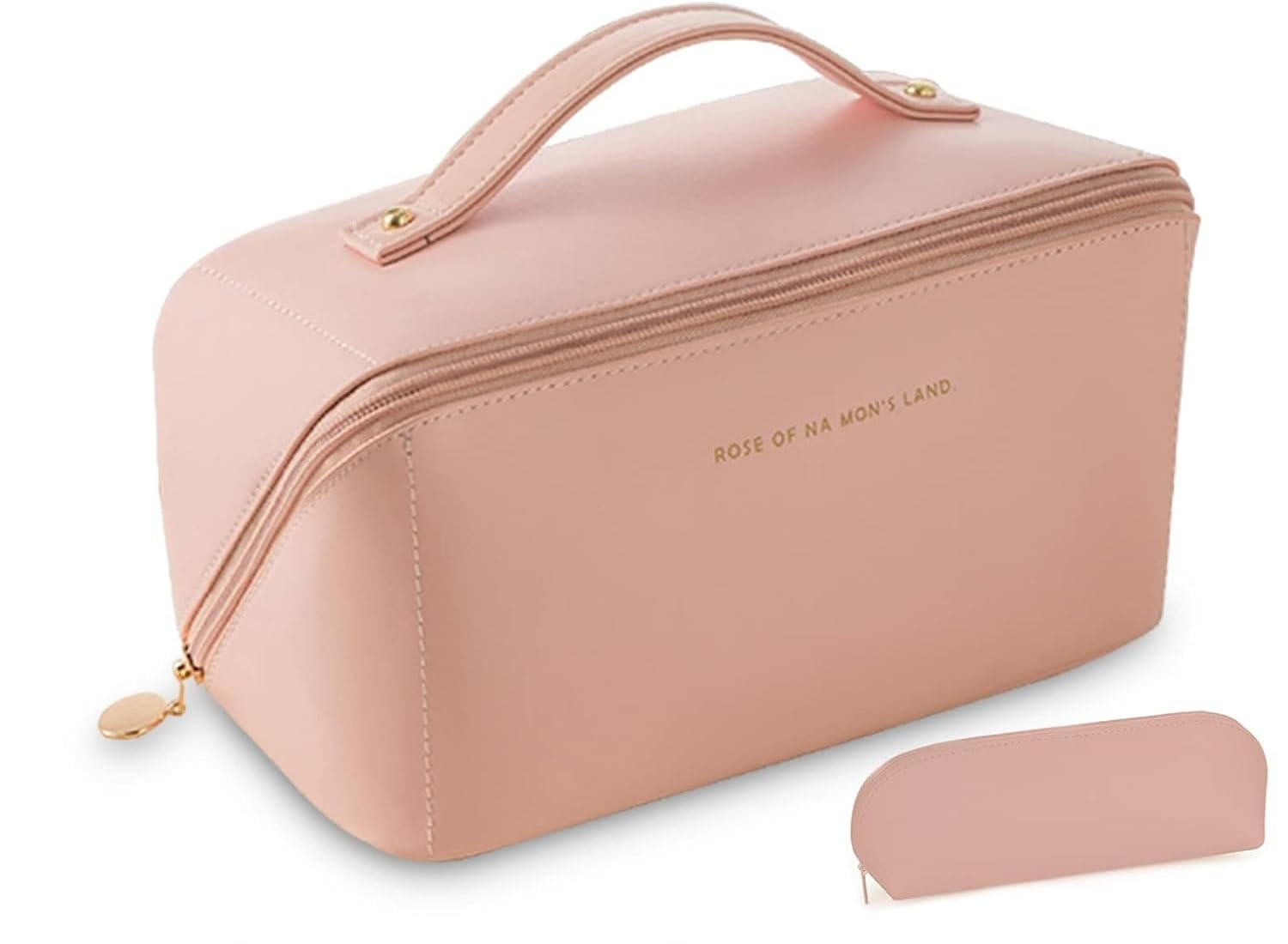 Waterproof Large Travel Makeup Bag for Women - Portable Cosmetic Organizer with Divider, Handle & Extra Pouch - Pink Toiletry Bag for Vacation, Gym, Business Trips & Daily Use