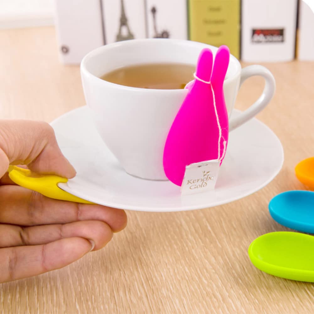 2 Pack Silicone Tea Bag Holders - Cute Animal Shaped Tea Bag Clips (Rabbit Design, Orange) for Cups & Mugs - Perfect for Tea Lovers, Office Use & Home Decor