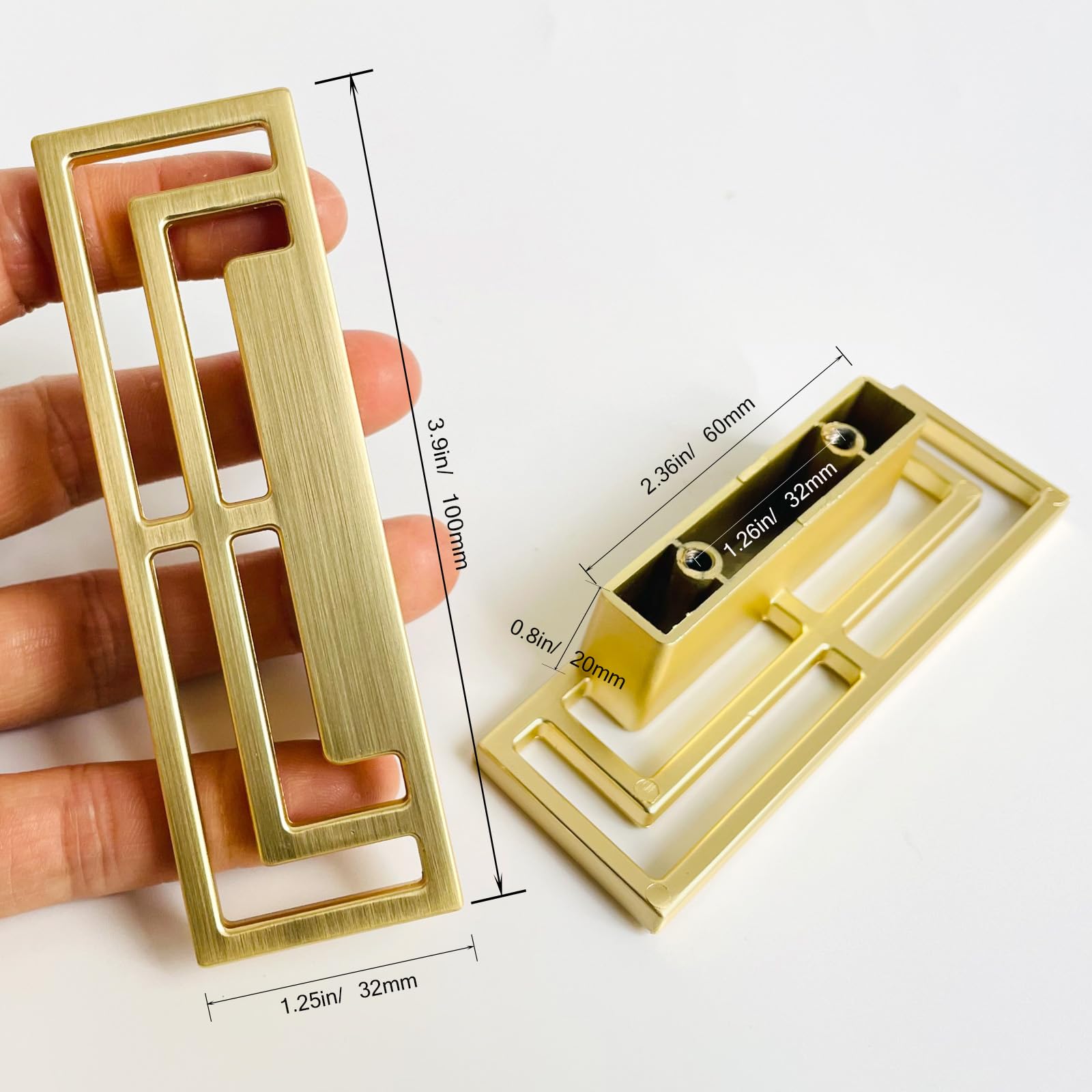 6Pcs Gold Brushed Drawer Handles Pulls - Modern Chinese Auspicious Pattern Cabinet Knobs, 32mm Double Hole Golden Copper Handles for Closet, TV Stand, Dresser & Furniture Hardware (Home Decor Upgrade)
