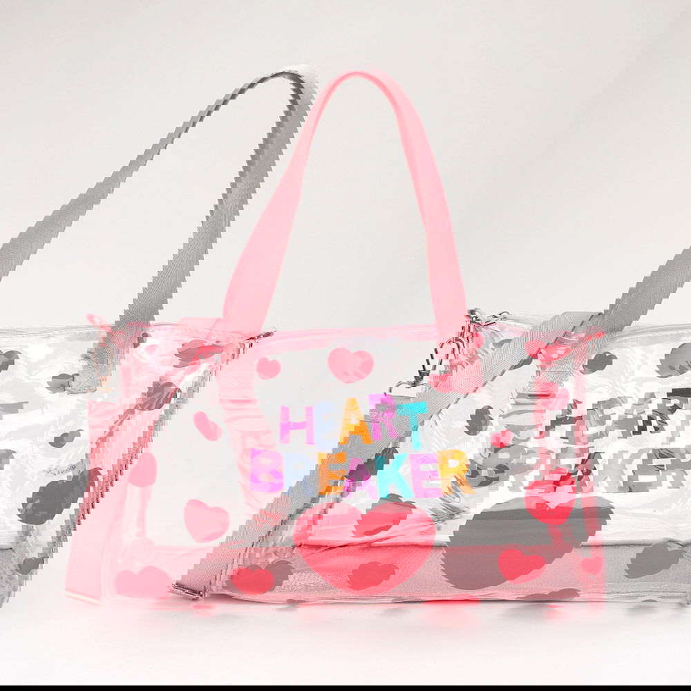 Pink Heart Breaker Transparent Boston Crossbody Bag with Message Heart Pattern - Perfect for Casual Outings, Shopping & Travel