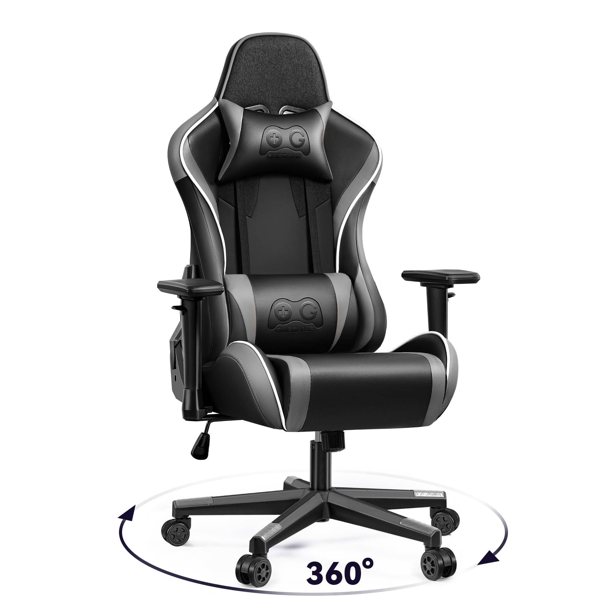 OneGame Ergonomic Gaming Chair with 3D Armrests & Lumbar Support - Adjustable High Back Office Desk Chair for PC Gamers (Black/Gray) - Perfect for Esports, Streaming & Home Office Workspaces