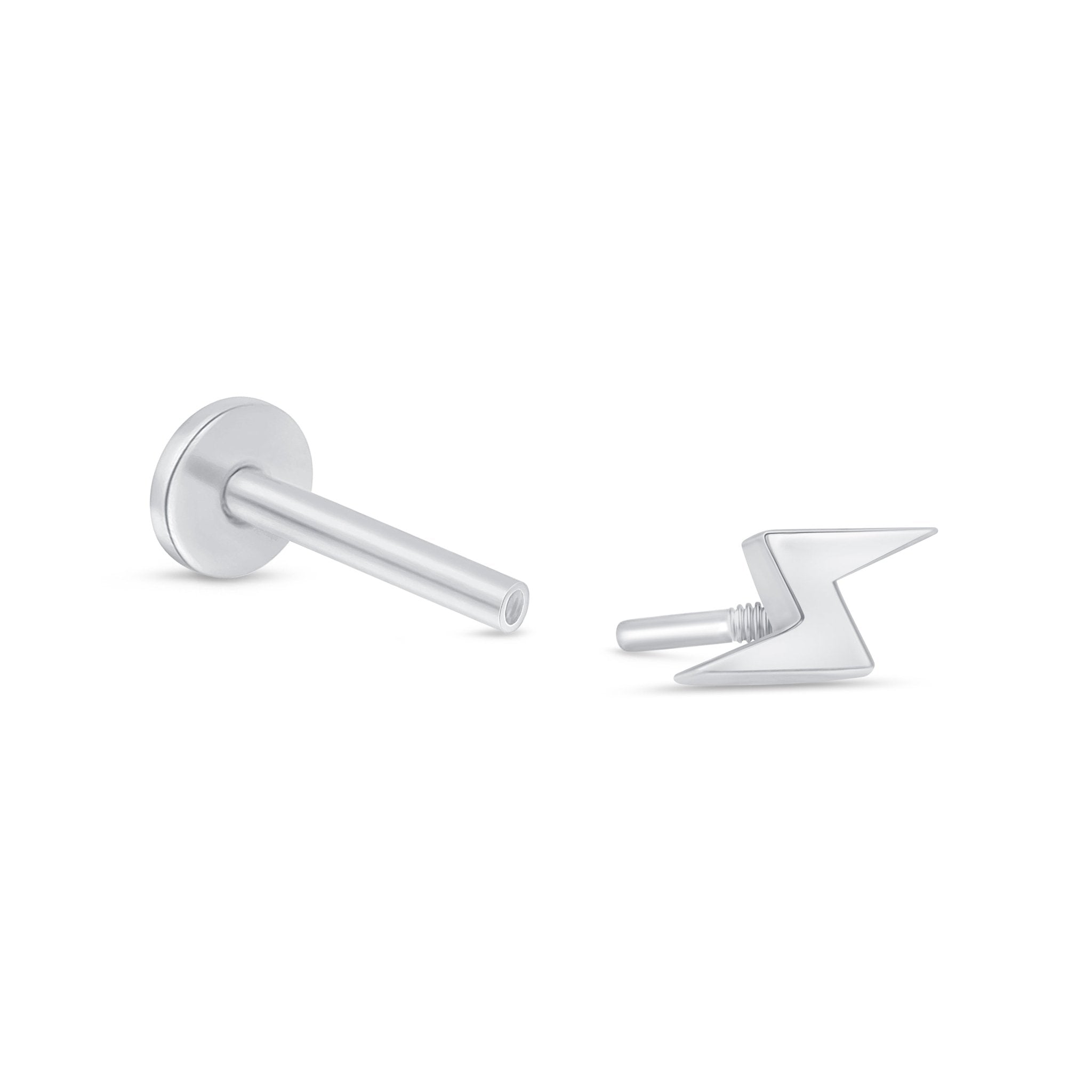 14K White Gold Lightning Bolt Flat Back Stud Earrings for Women - Hypoallergenic Cartilage & Helix Piercing Jewelry - Perfect for Everyday Wear & Gifting
