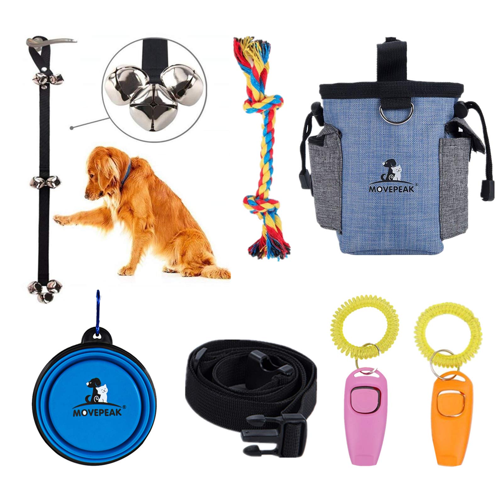 Cilkus 7 Piece Dog Training Set with Clicker, Treat Pouch, Door Bells, Toys & Bowl - Puppy Training Starter Kit for Basic Commands - Perfect for House Training, Obedience & Behavior Correction at Home or Outdoors