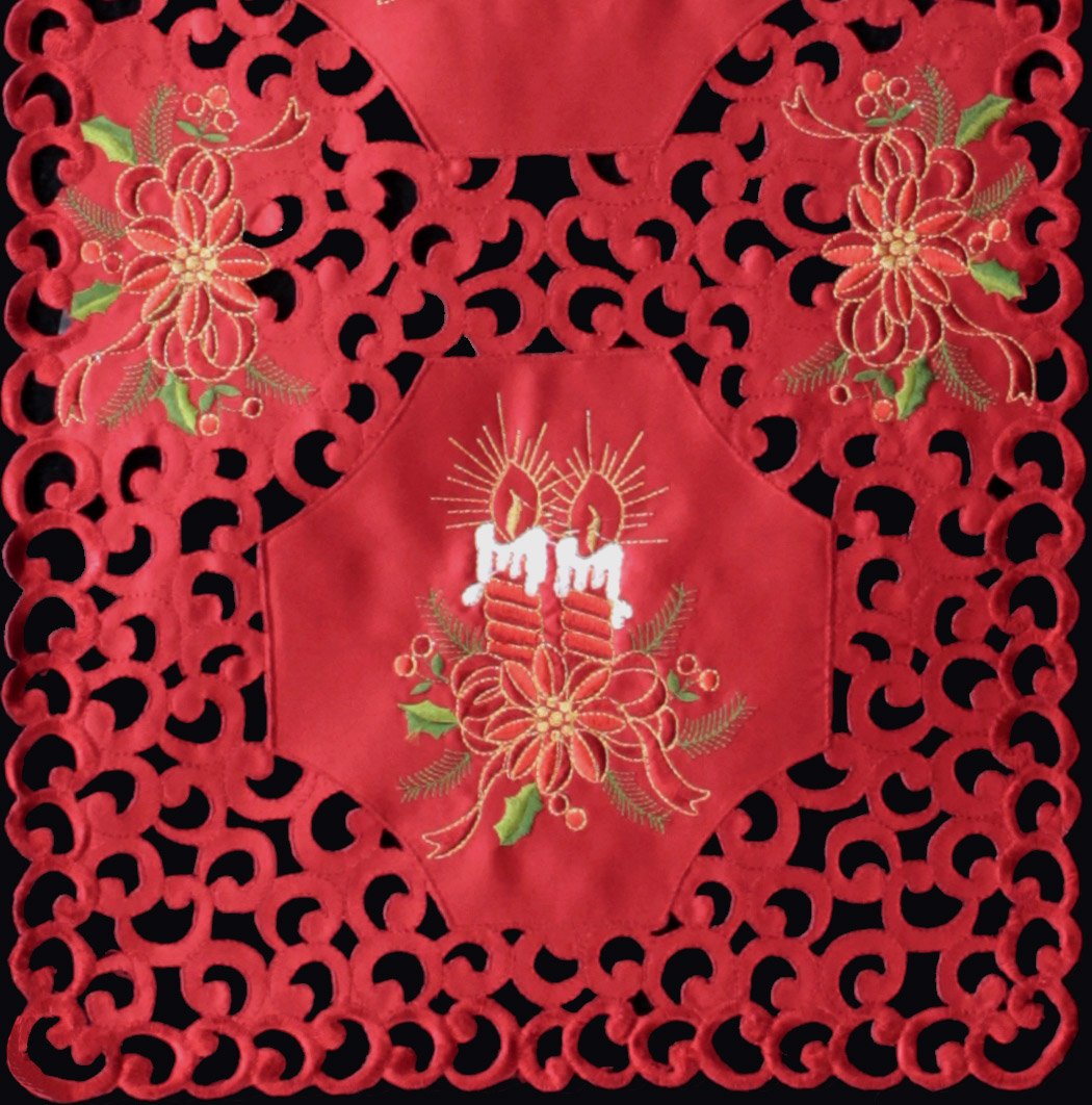 Elegant Holiday Table Runner - 15x34 Inch Christmas Poinsettia Embroidered Table Scarf in Red & Gold for Dining Room Decor | Perfect for Christmas Dinner, Buffet Table & Holiday Home Decoration