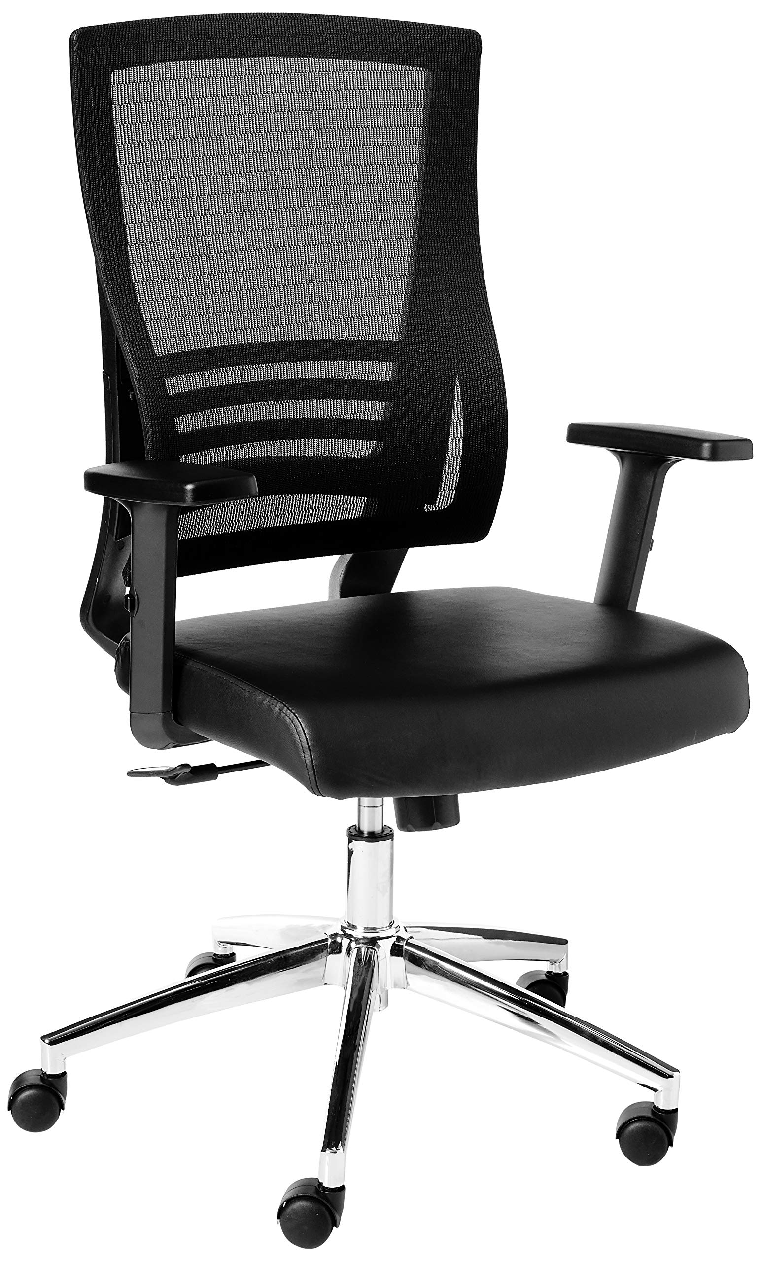 Office Star Ergonomic Mesh Back Office Chair with 2-to-1 Synchro Tilt Control, Adjustable Padded Arms & Chrome Frame - Black Bonded Leather for Home Office & Workspace Comfort