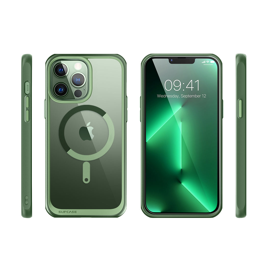 iPhone 13 Pro Case 6.1 Inch - Unicorn Beetle MAG Slim Clear Protective Cover with MagSafe Compatible in Green | Perfect for Everyday Use, Travel & Wireless Charging