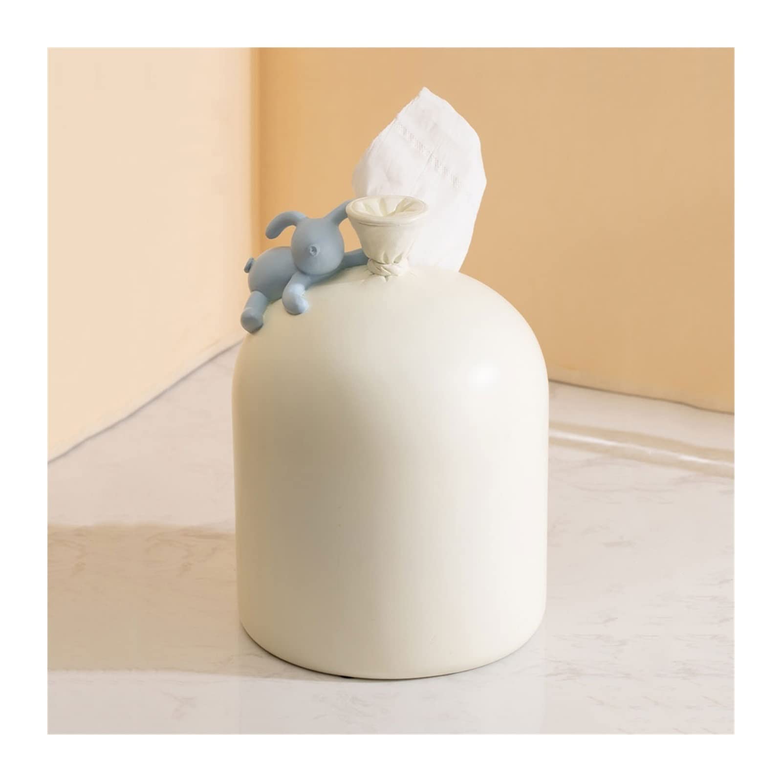 Cute Rabbit Tissue Holder - Round Paper Roll Box for Living Room, Coffee Table, Dresser - Home & Kitchen Decor (White) | Perfect for Living Rooms, Bedrooms, and Bathrooms