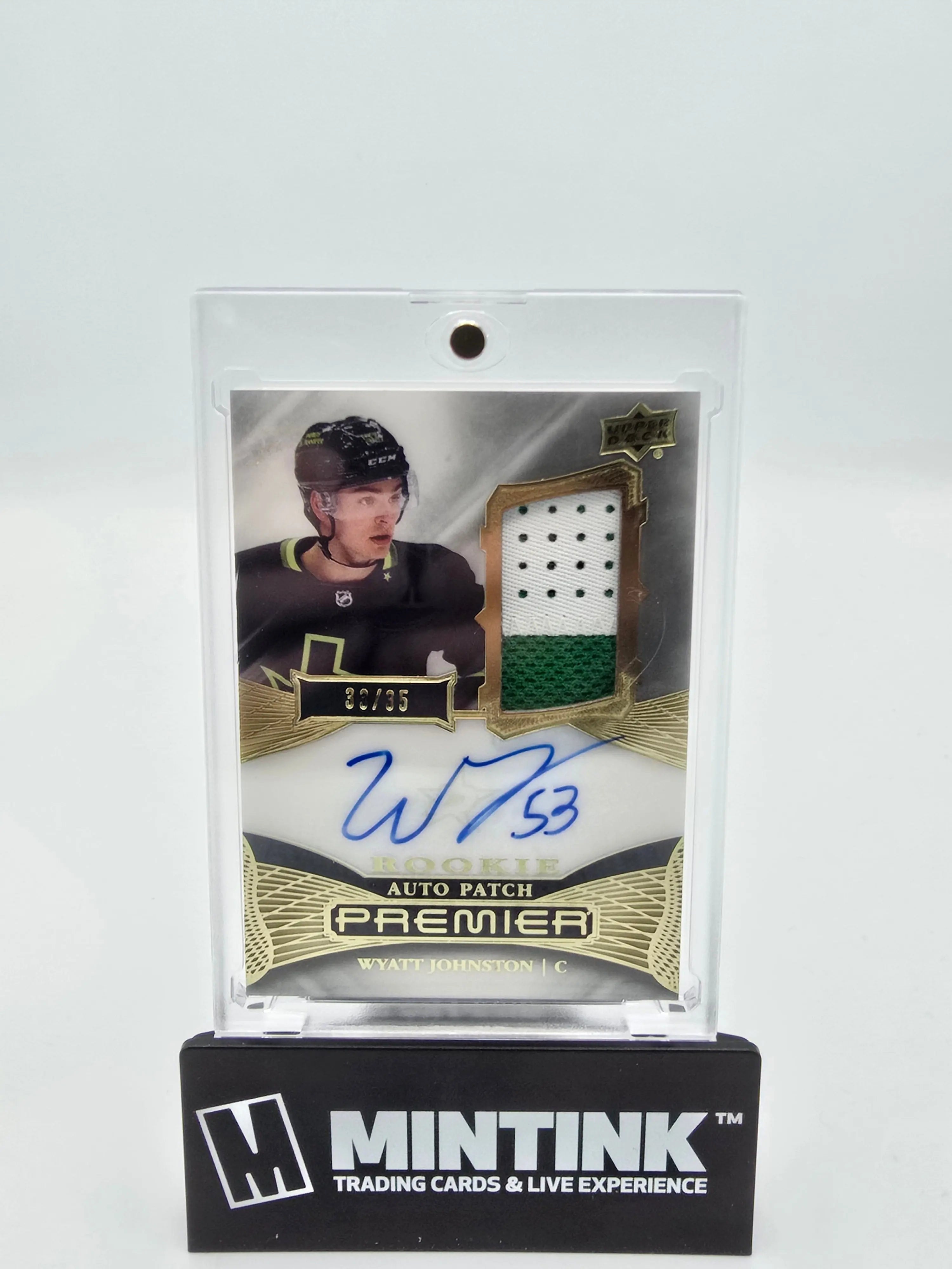 2022-23 Upper Deck Premier Hockey Wyatt Johnston Gold Foil Rookie Patch Auto /35 - Rare Collectible Hockey Card for NHL Fans & Sports Memorabilia Collectors - Perfect for Display, Trading, and Investment