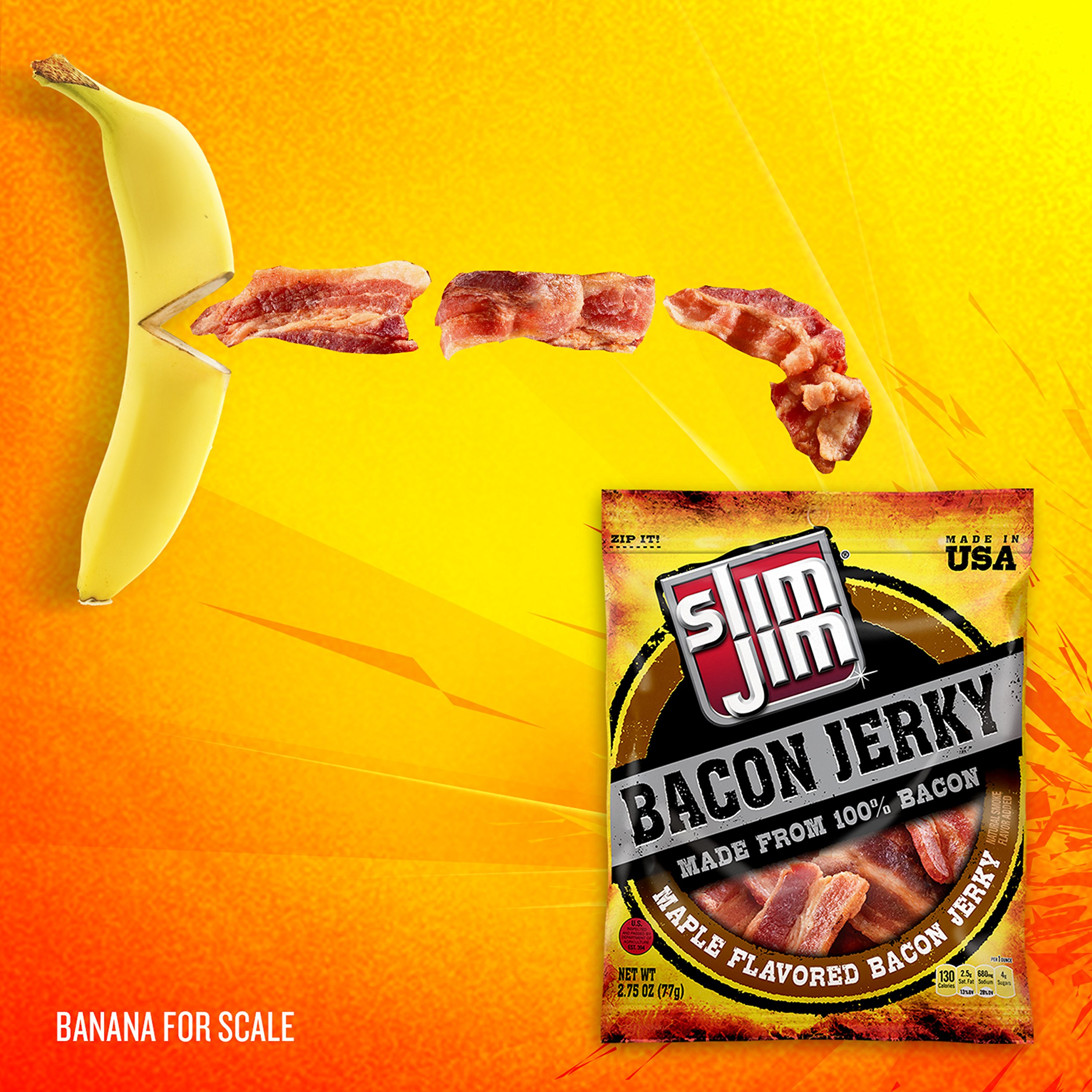 Slim Jim Bacon Jerky - Maple Flavor Meat Snacks (2.75 OZ) | High Protein, Low Carb Keto-Friendly Snack for School, Work, Travel & Outdoor Activities | Gluten-Free On-the-Go Food for Adults & Kids
