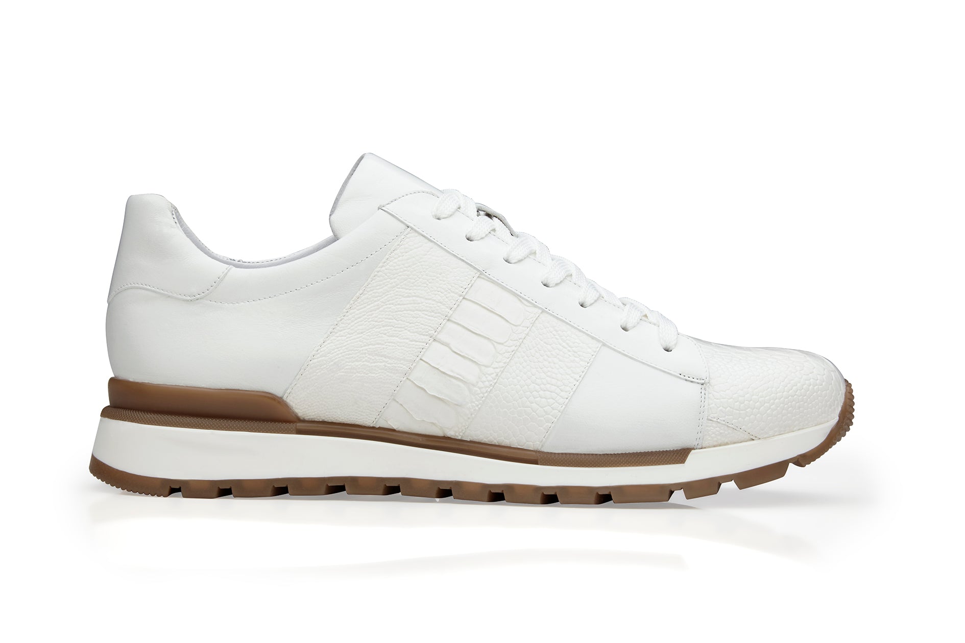 Belvedere Blake Genuine Ostrich Leather & Italian Calfskin Sneakers - White 33629 | Luxury Comfortable Casual Shoes for Men | Perfect for Office, Dating & Special Occasions