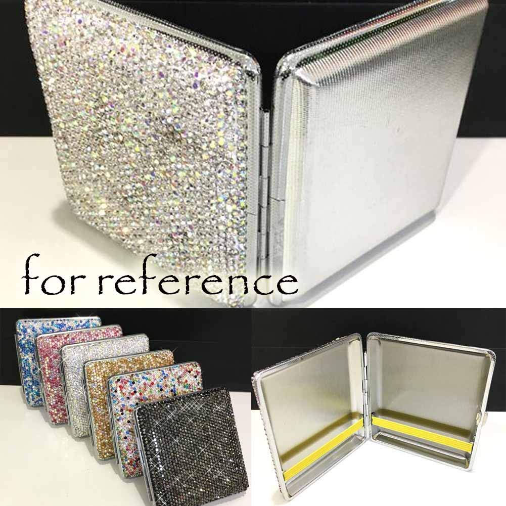 Elegant White Rhinestone Metal Cigarette Case - Portable Cigarette Holder & Storage Box for Regular Size Cigarettes - Perfect for Travel, Parties, and Everyday Use