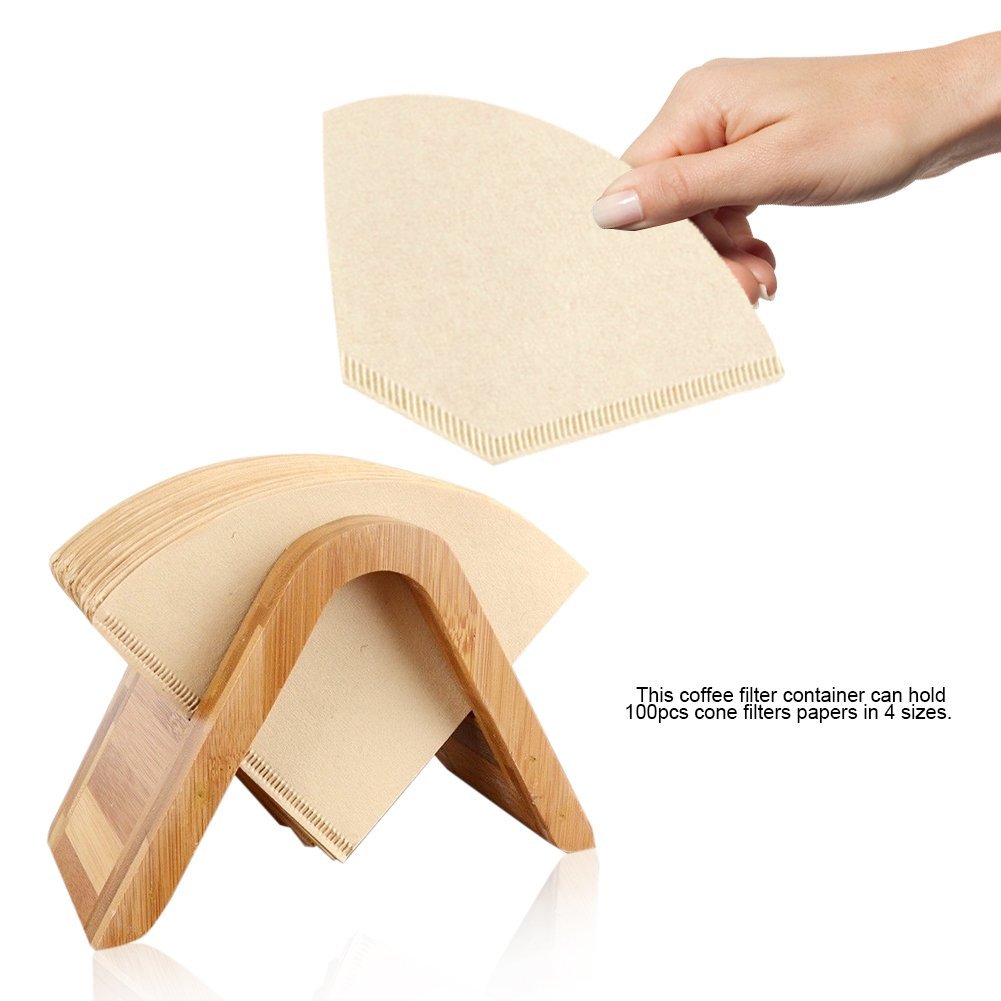 Bamboo Coffee Filter Holder - Organizer & Dispenser for Cone Coffee Filters - Perfect for Home, Kitchen, Bar & Cafes (6.9 x 3.1 x 4.6 Inches) - Keep Your Brewing Station Neat & Tidy