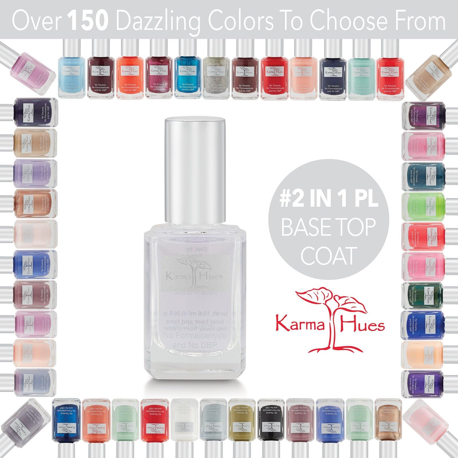 Karma Organic 2-in-1 Base Coat & Top Coat - Clear Nail Polish for Dip Powder & Polygel, Long Lasting Nail Enamel Strengthener (0.43 fl oz) - Perfect for Salon & Home Manicures