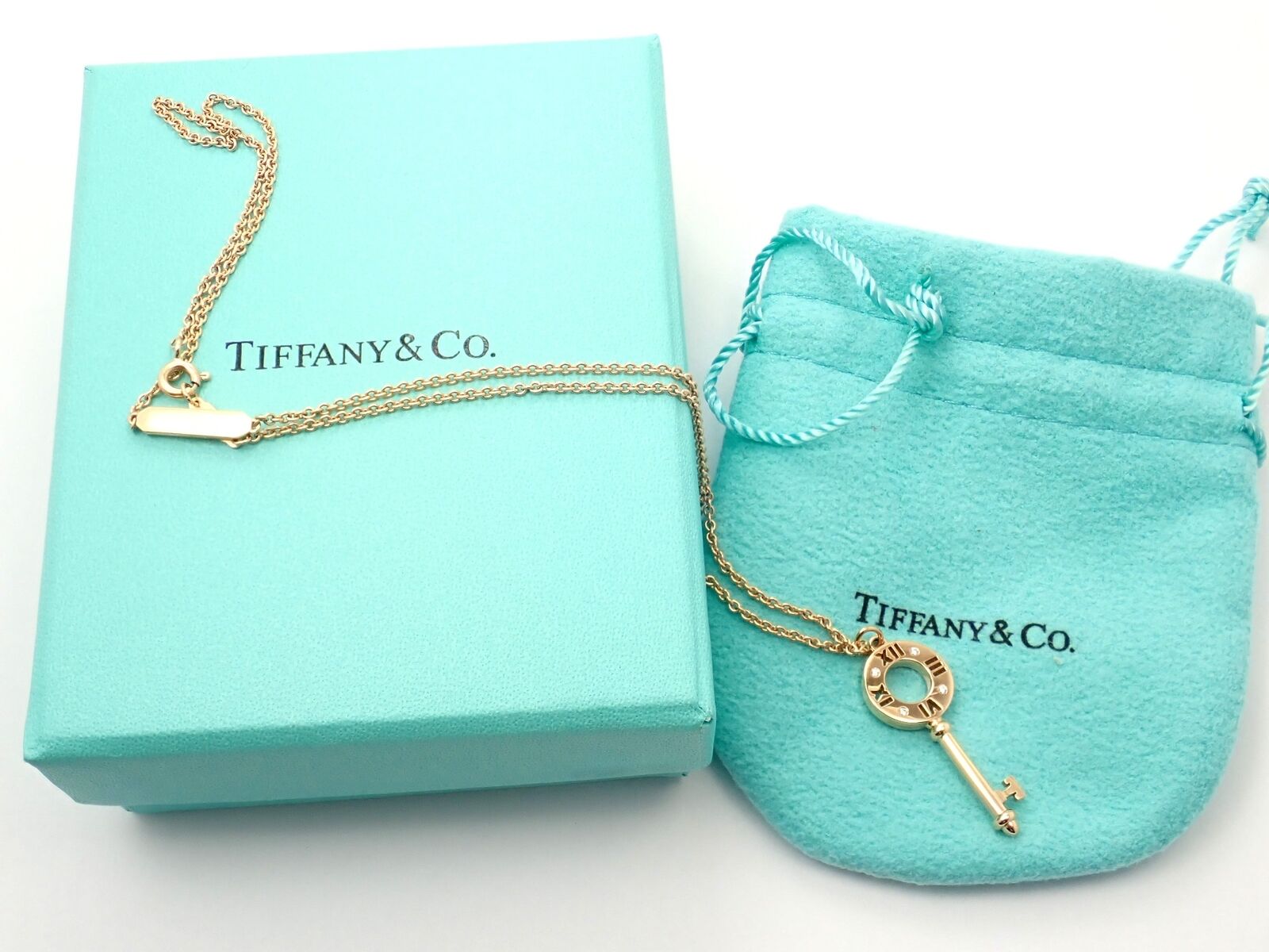 Authentic Tiffany & Co 18k Rose Gold Atlas Diamond Key Pendant Necklace for Women - Elegant Jewelry Gift for Anniversary, Birthday & Special Occasions
