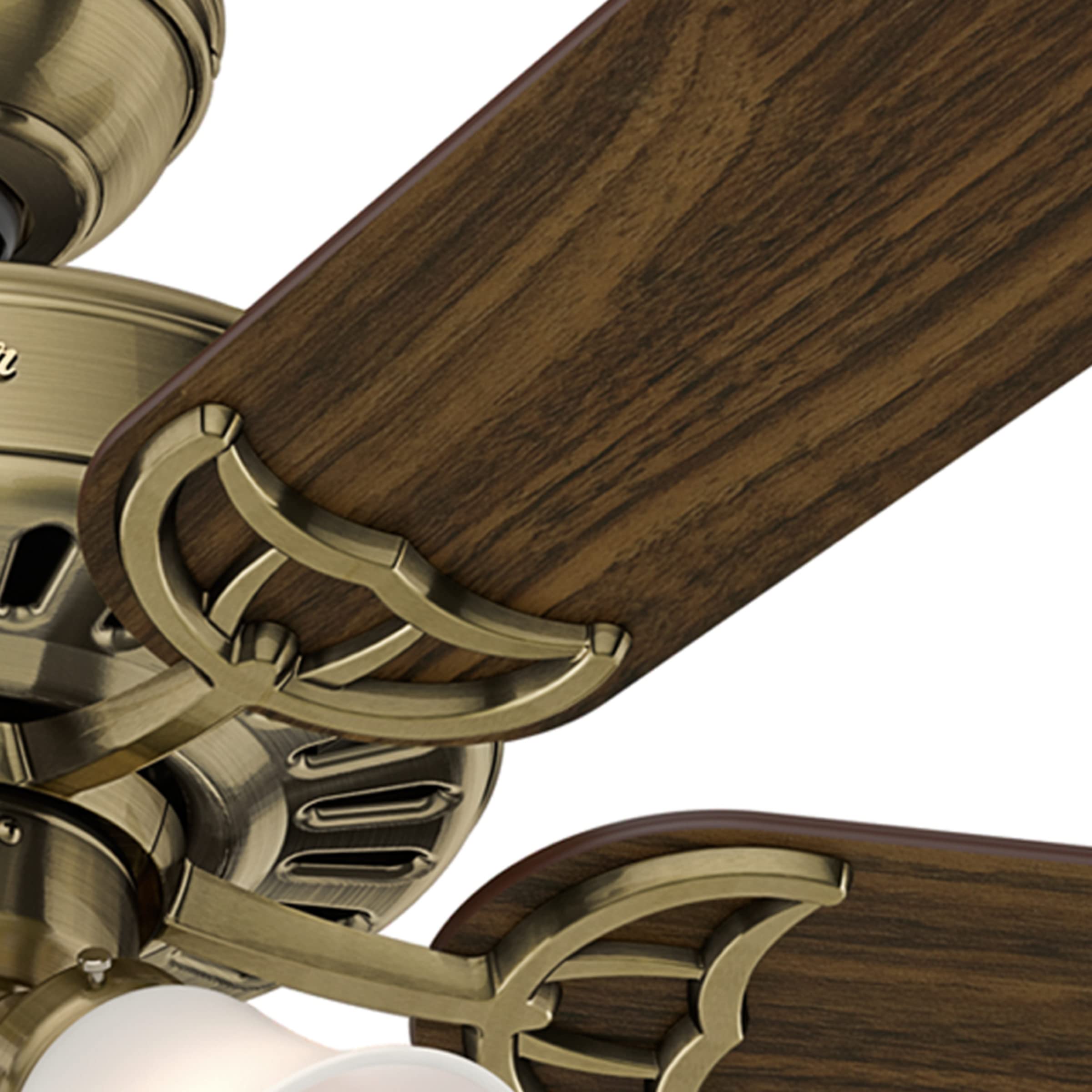 Hunter Fan Company 53063 Studio Series 52 Inch Ceiling Fan with 4 Covered Energy Efficient LED Lights - Pull Chain Control in Antique Brass | Perfect for Living Room, Bedroom & Office Cooling