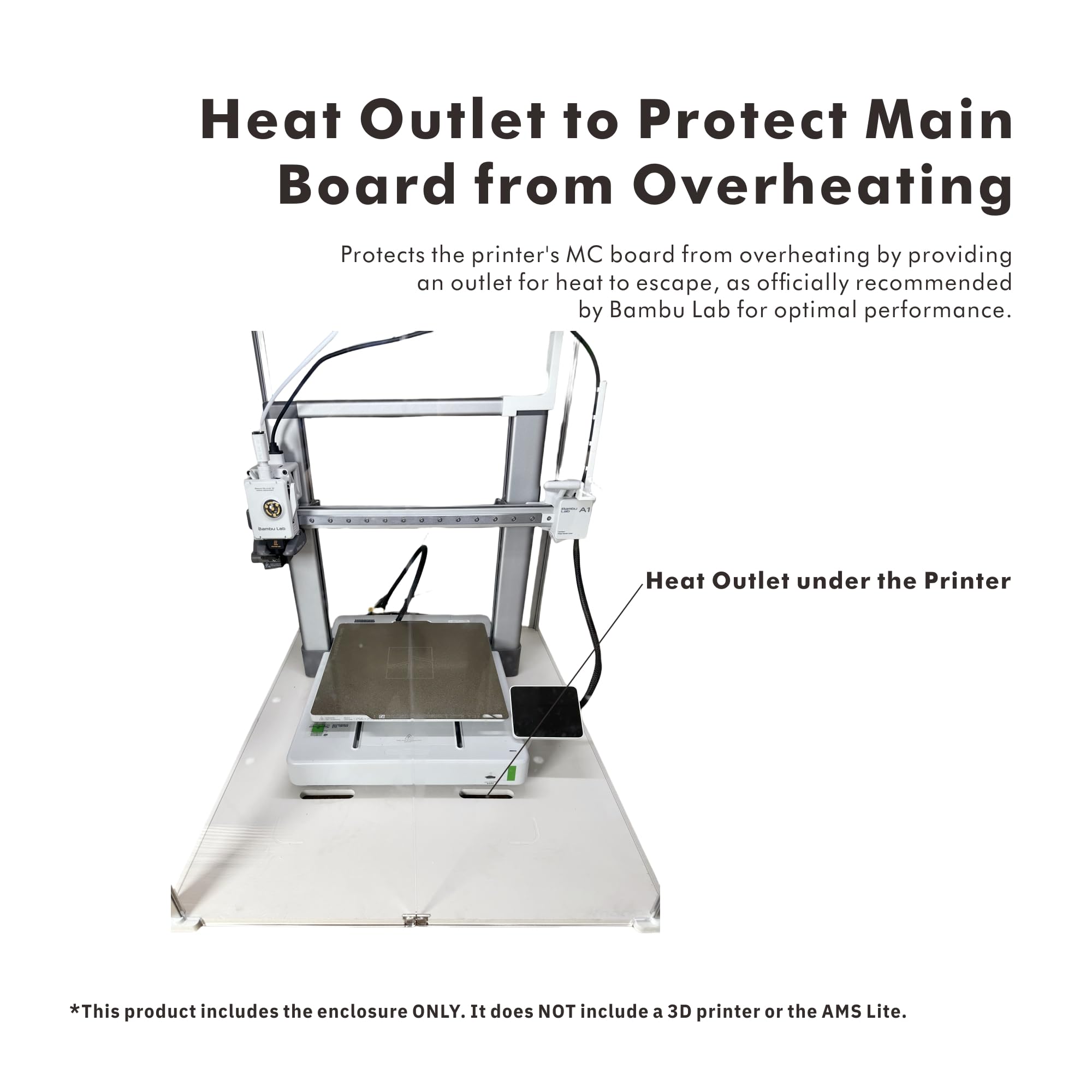 Bambu Lab A1 3D Printer Enclosure with AMS Lite - Ventilation Cutouts, 497x611x536mm Internal Dimensions - Perfect for Noise Reduction & Dust Protection in Home & Office Workspaces