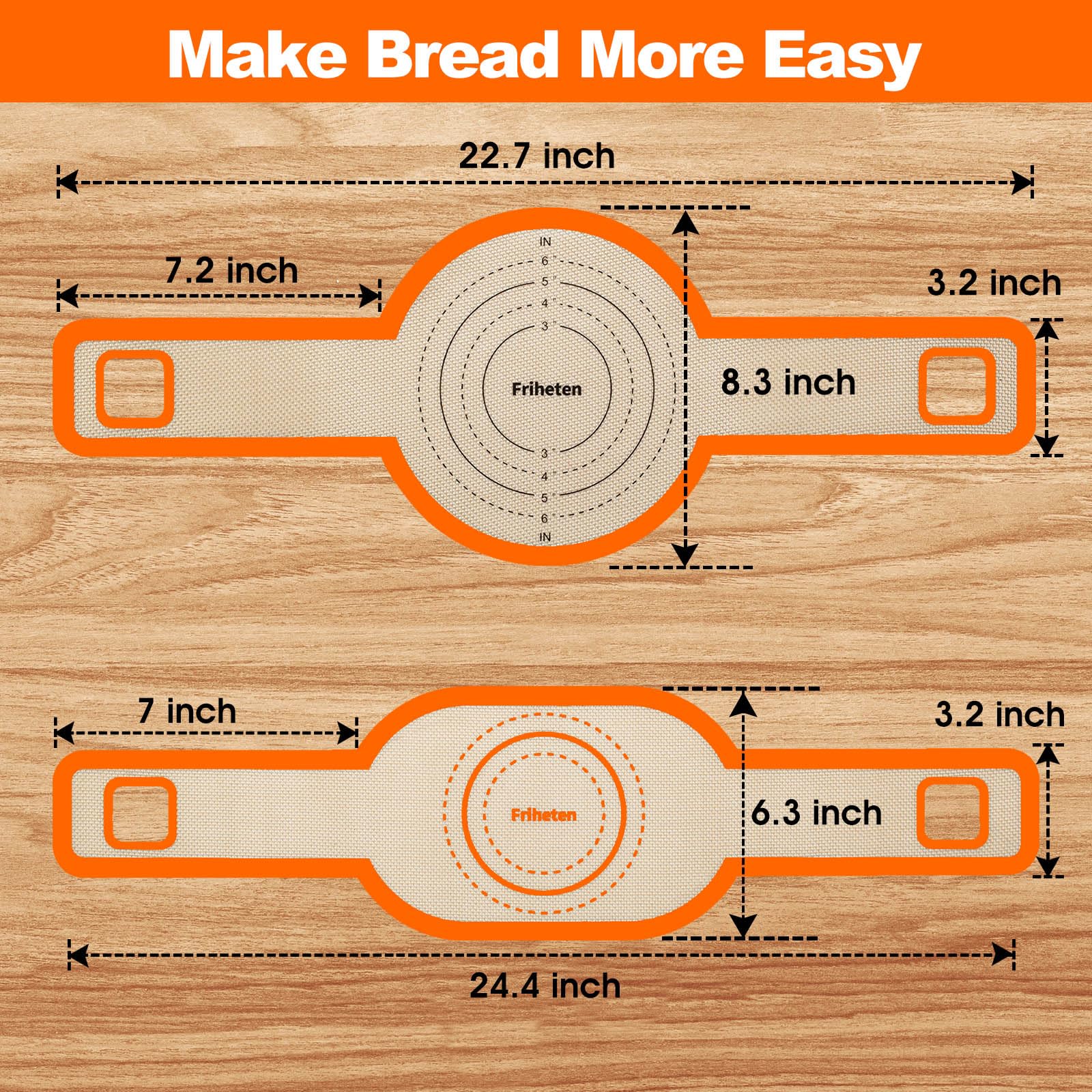 Non-Stick Silicone Sourdough Bread Sling for Dutch Oven - Oval & Round Reusable Baking Mat with Extra Long Handles, Easy to Clean (Orange) | Perfect for Artisan Bread Baking, Homemade Loaves & No-Knead Recipes