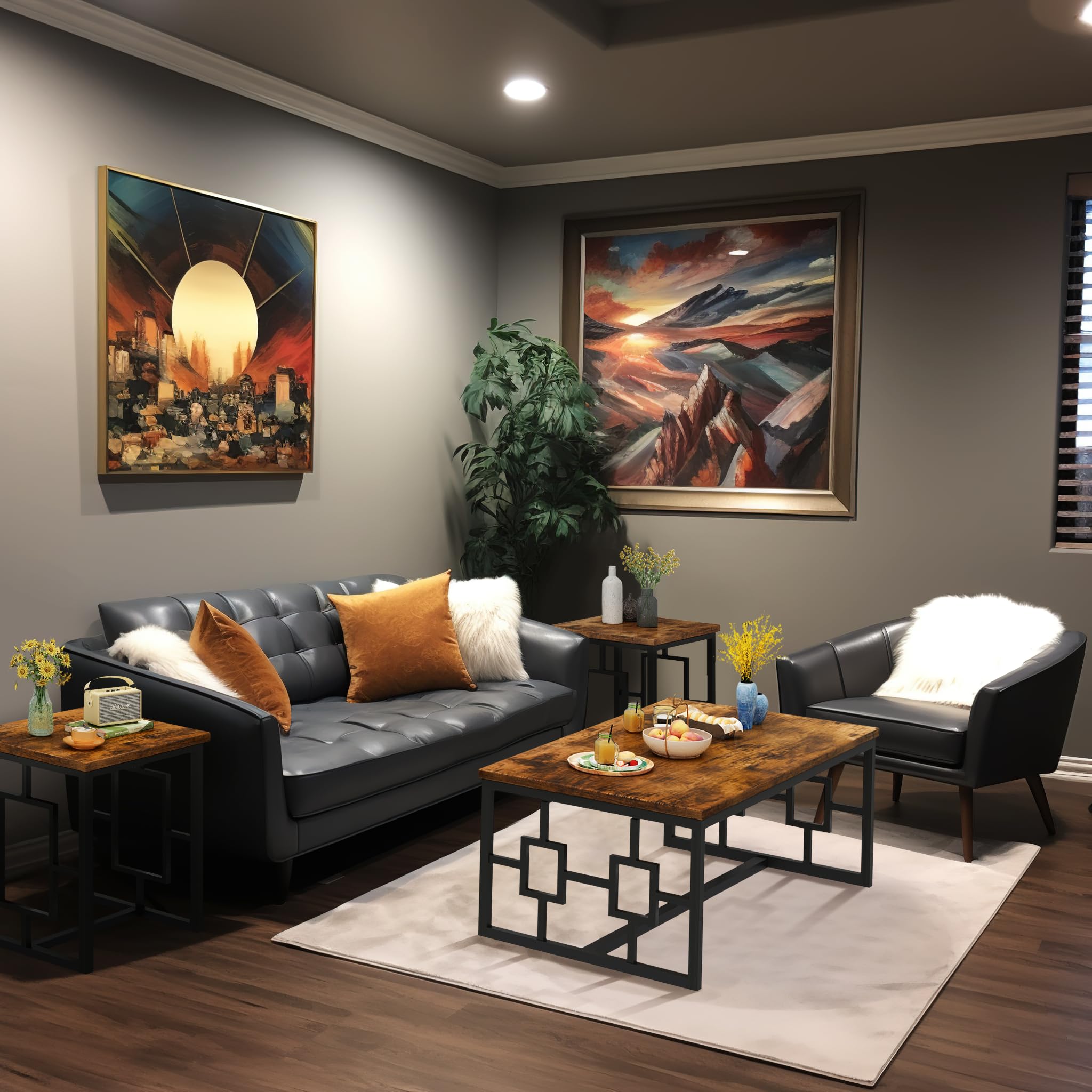 Modern 3-Piece Coffee Table Set with Side Tables - Rustic Brown Living Room Furniture for Small Spaces, Office & Apartments - Easy Assembly Home Decor for Cozy Gatherings & Entertainment Areas