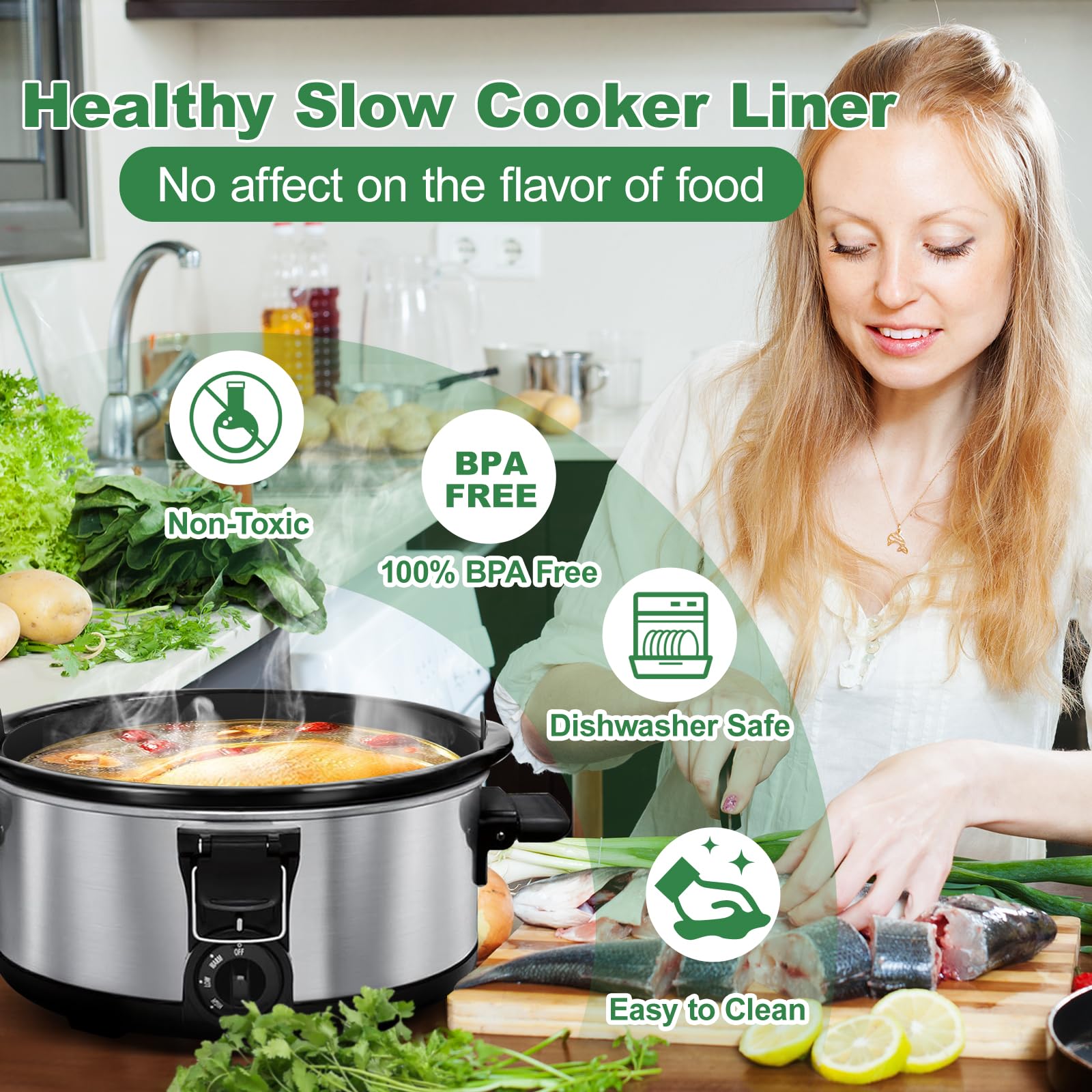 6 Quart Silicone Slow Cooker Liner - Thickened Foldable Oval Crockpot Liners | Reusable, Leakproof & BPA Free | Dishwasher Safe | Perfect for Meal Prep, Potlucks & Easy Cleanup