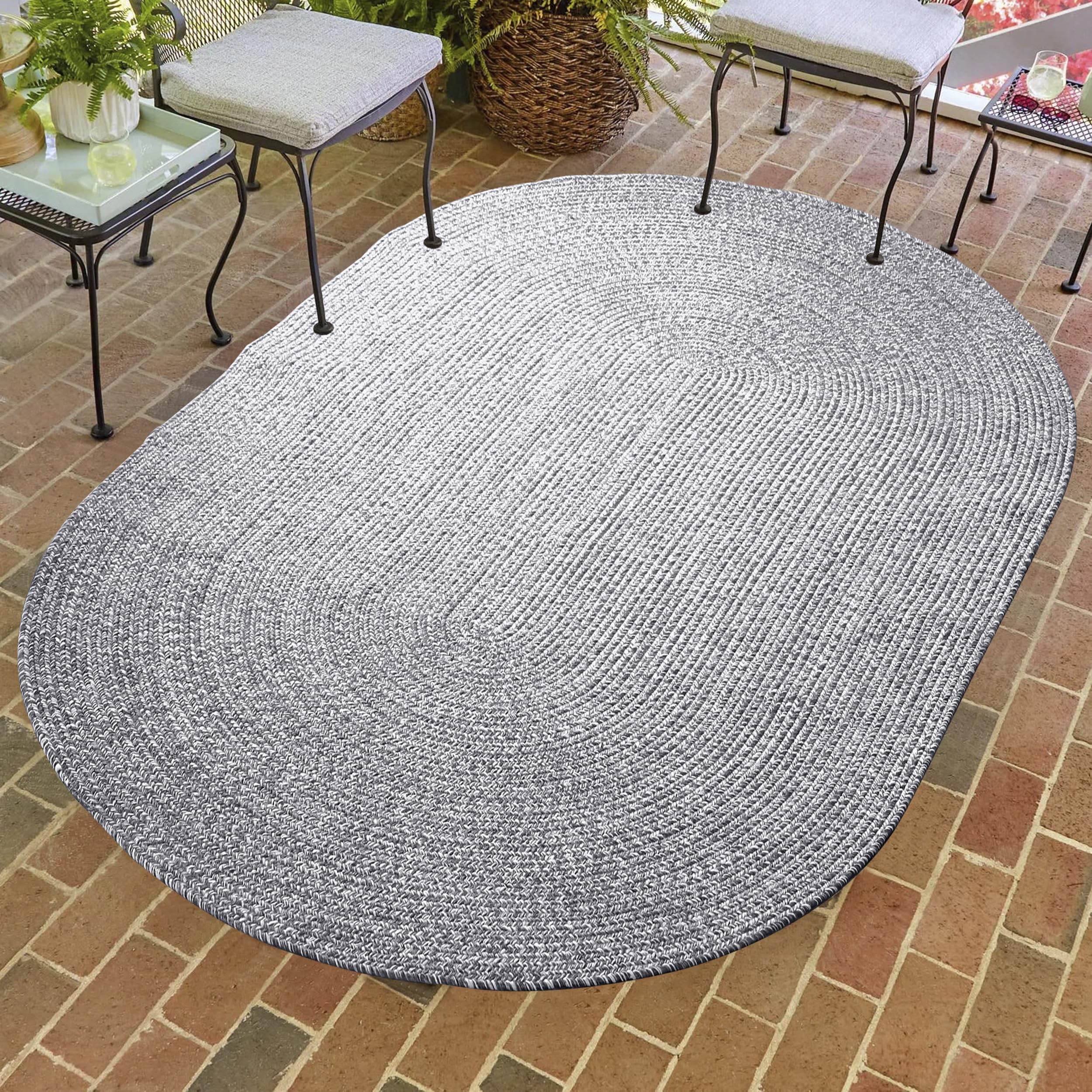 Premium Reversible Braided Oval Rug 8'x10' - Indoor Outdoor Washable Area Rug for Living Room, Bedroom, Office - Charcoal & White - Perfect for Home Decor, Patio, and High Traffic Areas