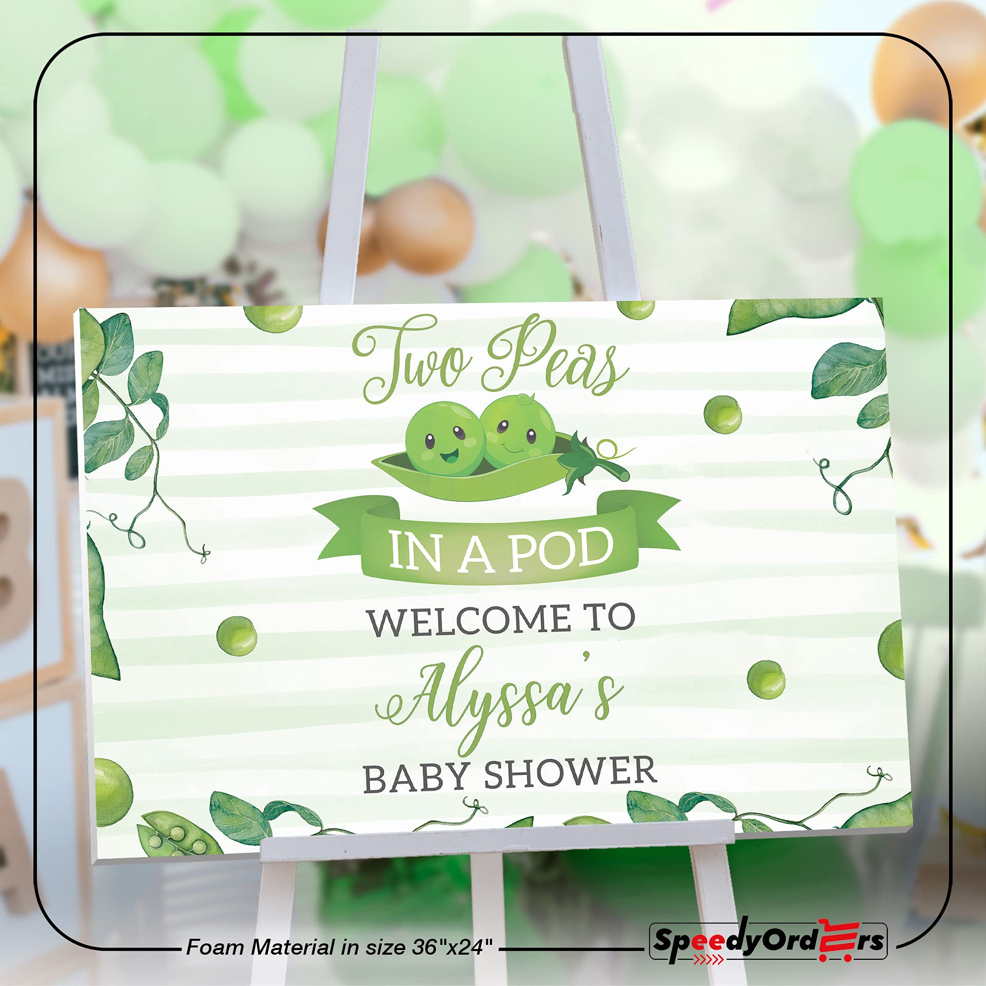 Twin Baby Shower Banner - Two Peas in a Pod Decor with Nature Design | Green Baby Shower Reception Sign for Gender Reveal & Nursery Decor | Perfect for Baby Shower Party Backdrop & Photo Props