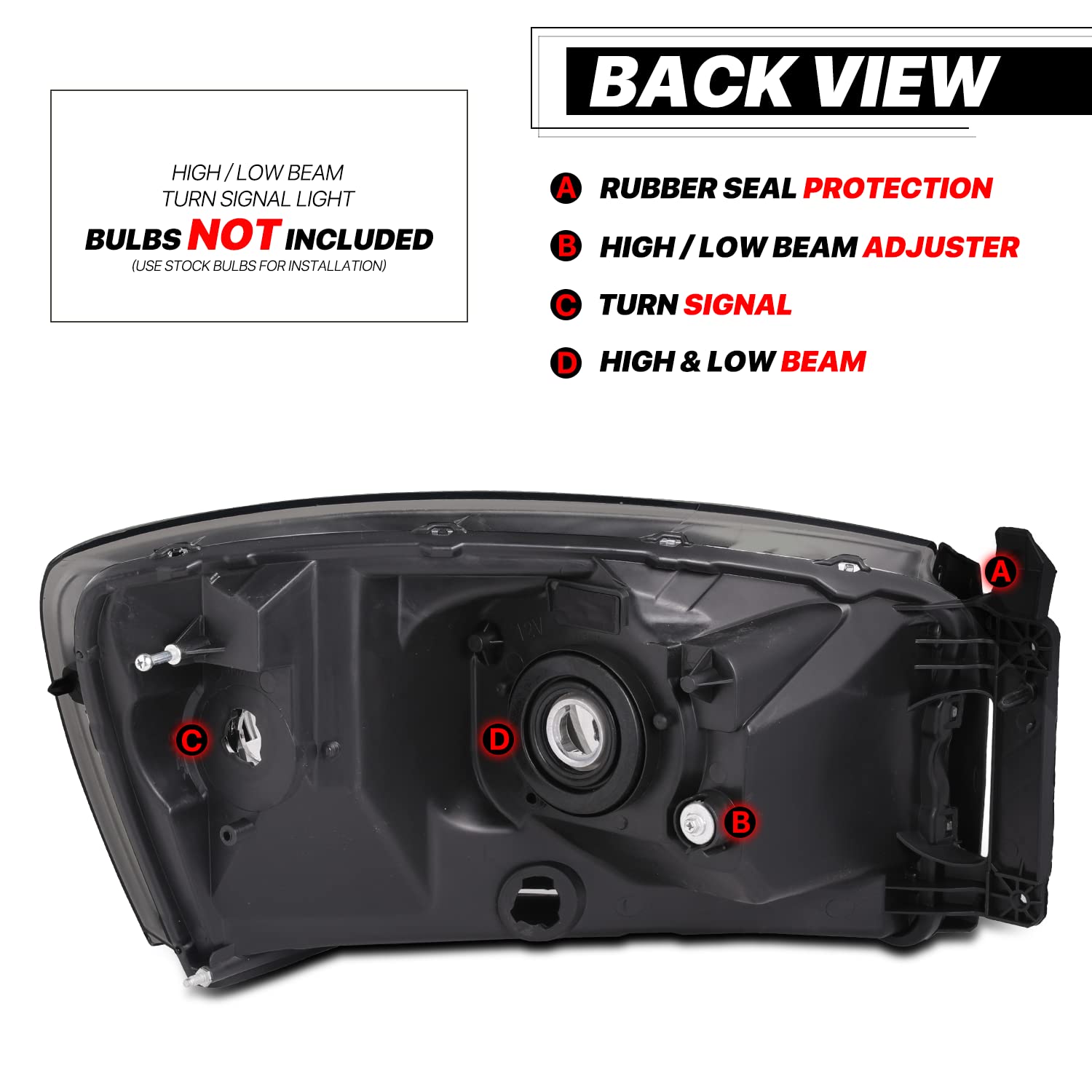 M-AUTO OEM Style Replacement Headlight Assembly for 2006-2009 Dodge Ram 1500/2500/3500 Trucks - Chrome Housing with Clear Corner Lights | Halogen Compatible | Improved Night Visibility & Off-Road Performance
